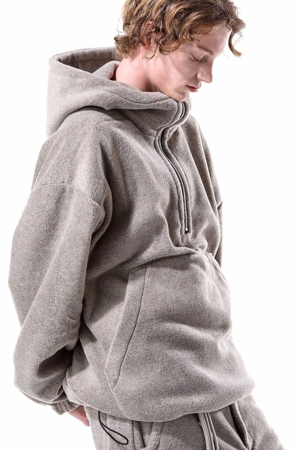 フリースハーフジップフーディー / Fleece Hoodie / ベージュ / ag-10085-1