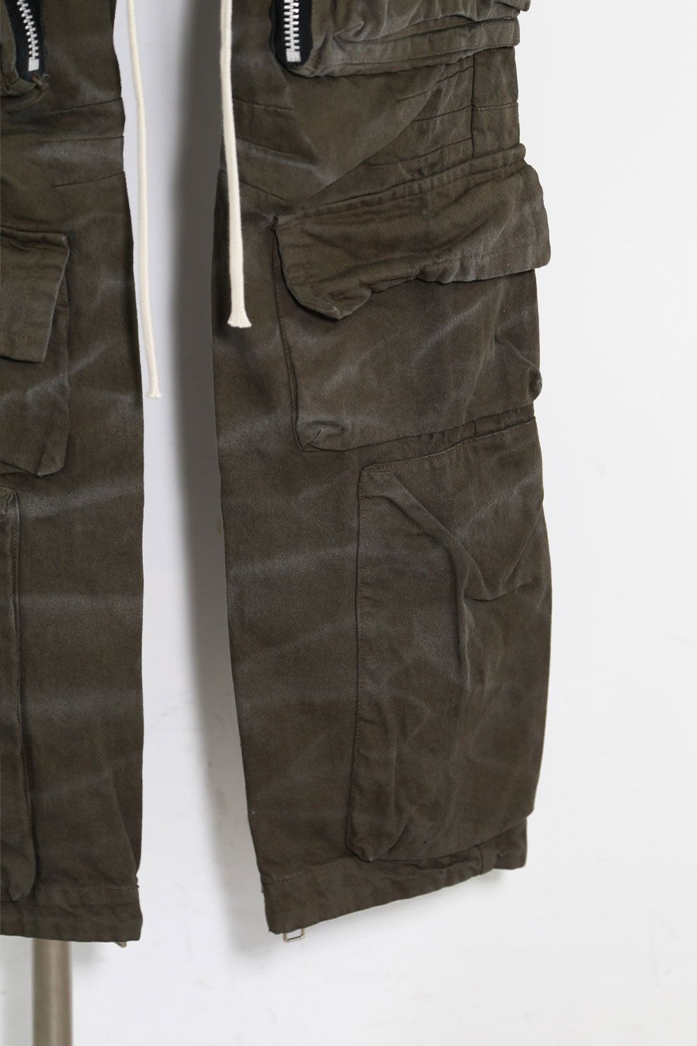 ヴィンテージ染めジップカーゴパンツ / Vintage Dyed Zip Long Pants / カーキ / ag-7036-1