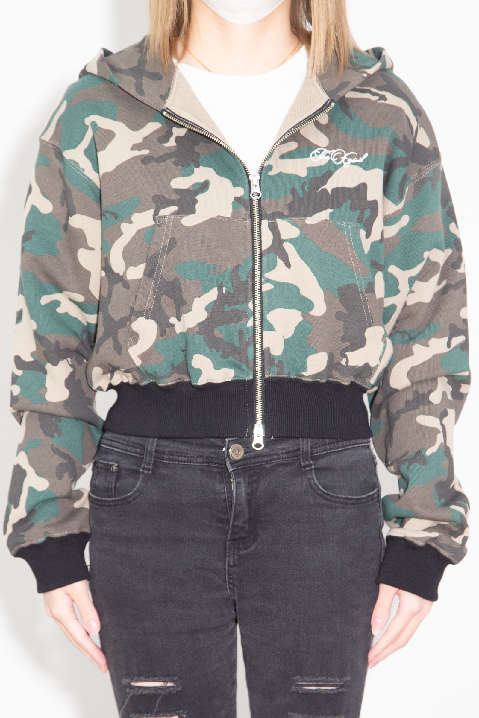 ［ラスト1点 サイズM］ONE POINT PENCIL SCRIPT LOGO ZIP UP SWEAT HOODIE / カモ