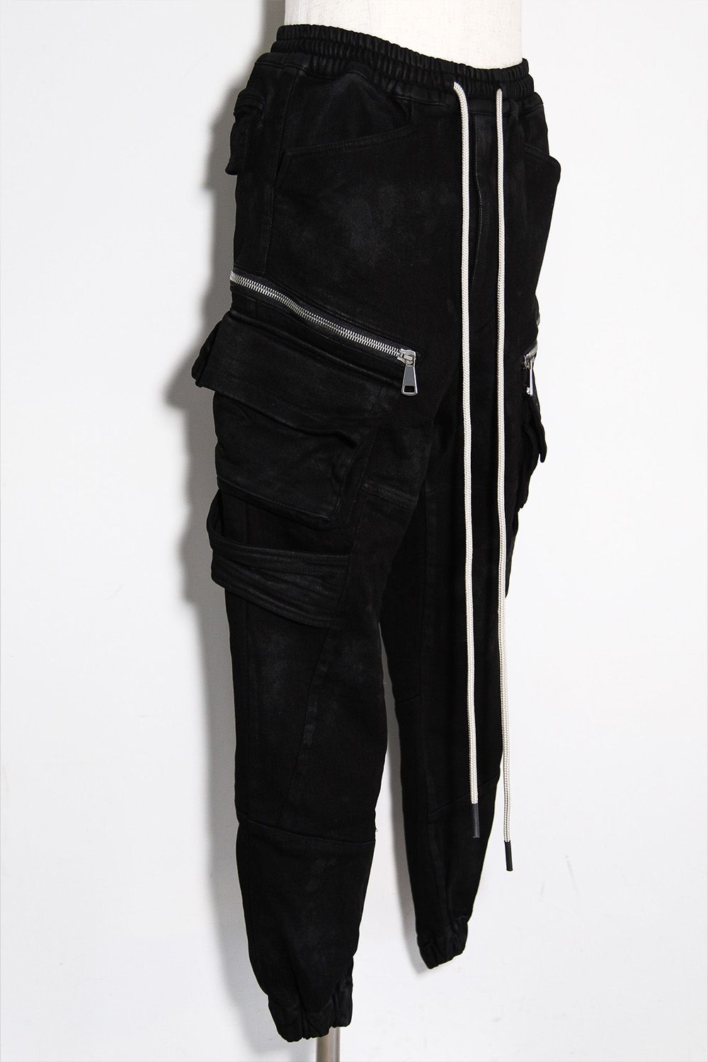 【コーティングあり】ベルトカーゴジョガーデニム / COATED BELT CARGO JOGGER DENIM / ブラック / ag-12064-2