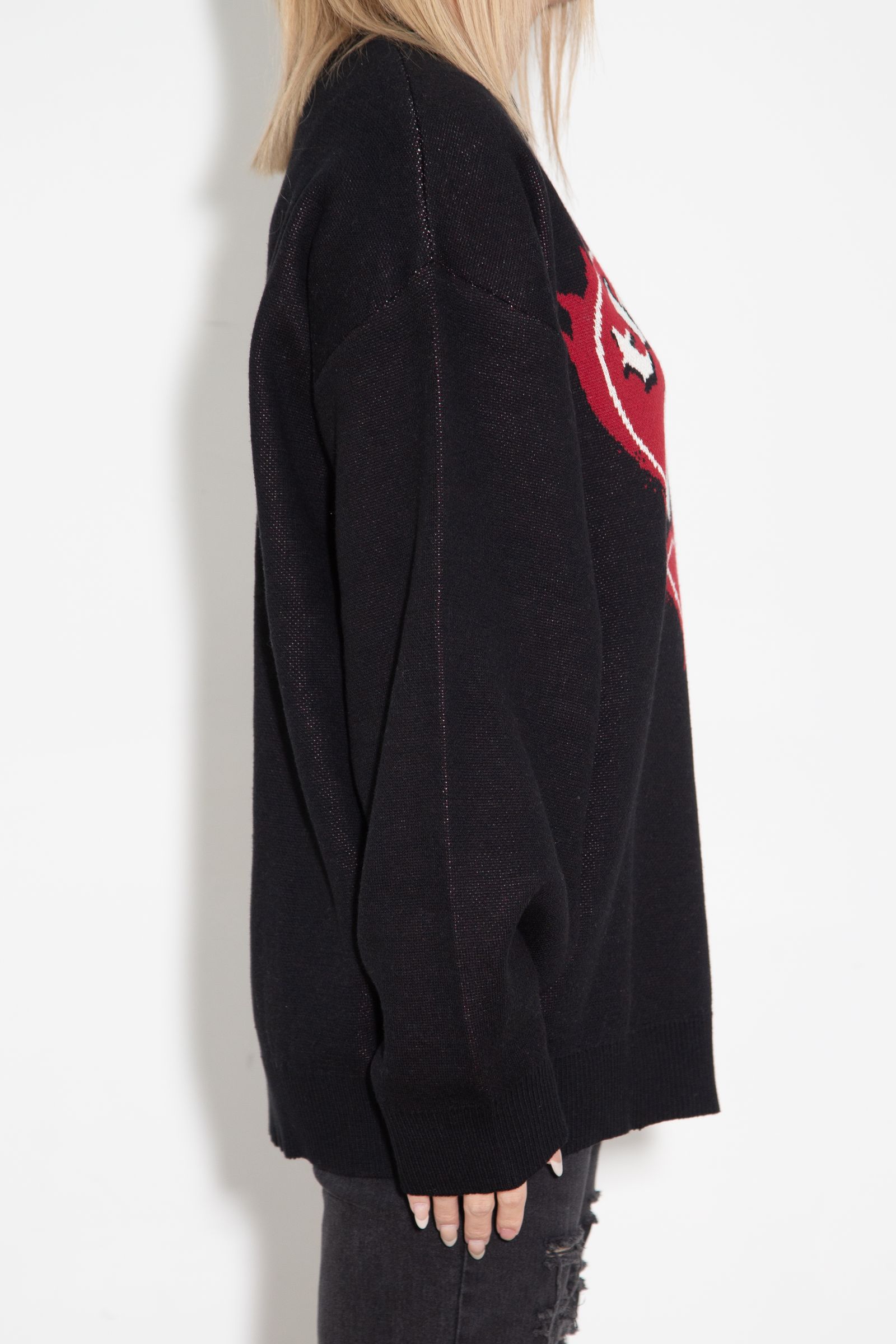 HEART LOGO JACQUARD KNIT TOP / ブラック