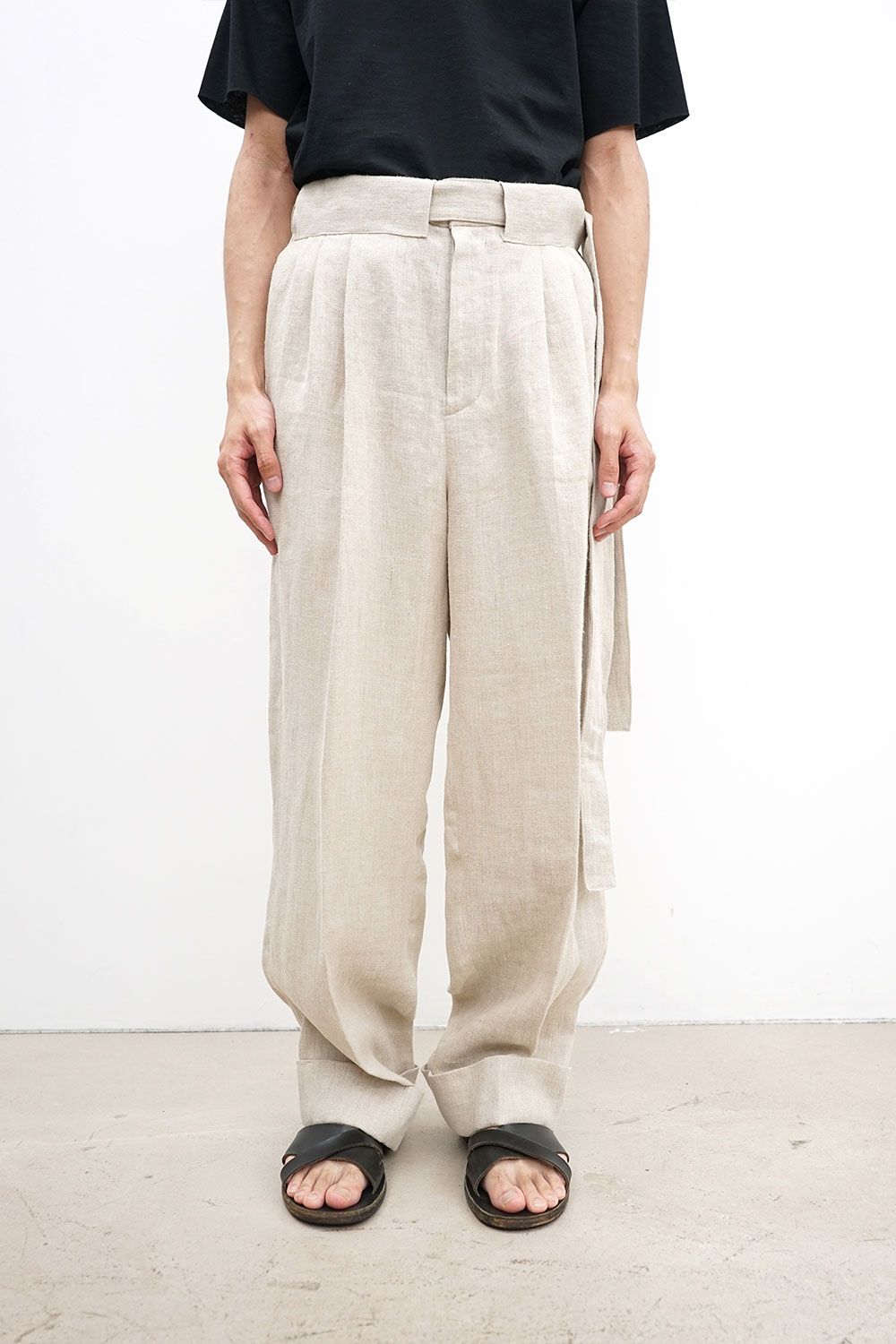 Broken Washer Double Hem Pants with Matching Belt