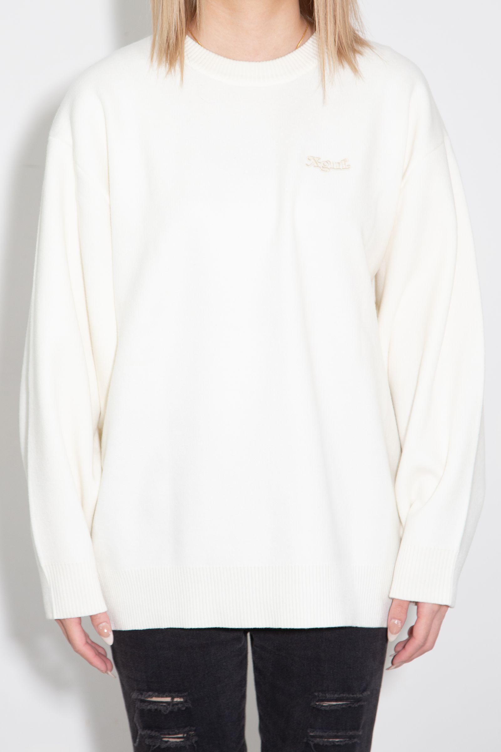 [ラスト1点] FACE EMBROIDERY KNIT TOP / ホワイト