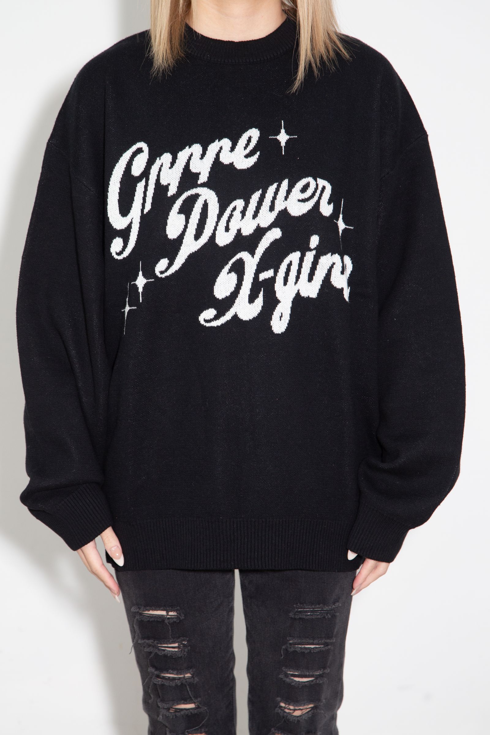 GIRL POWER LOGO JACQUARD KNIT TOP / ブラック