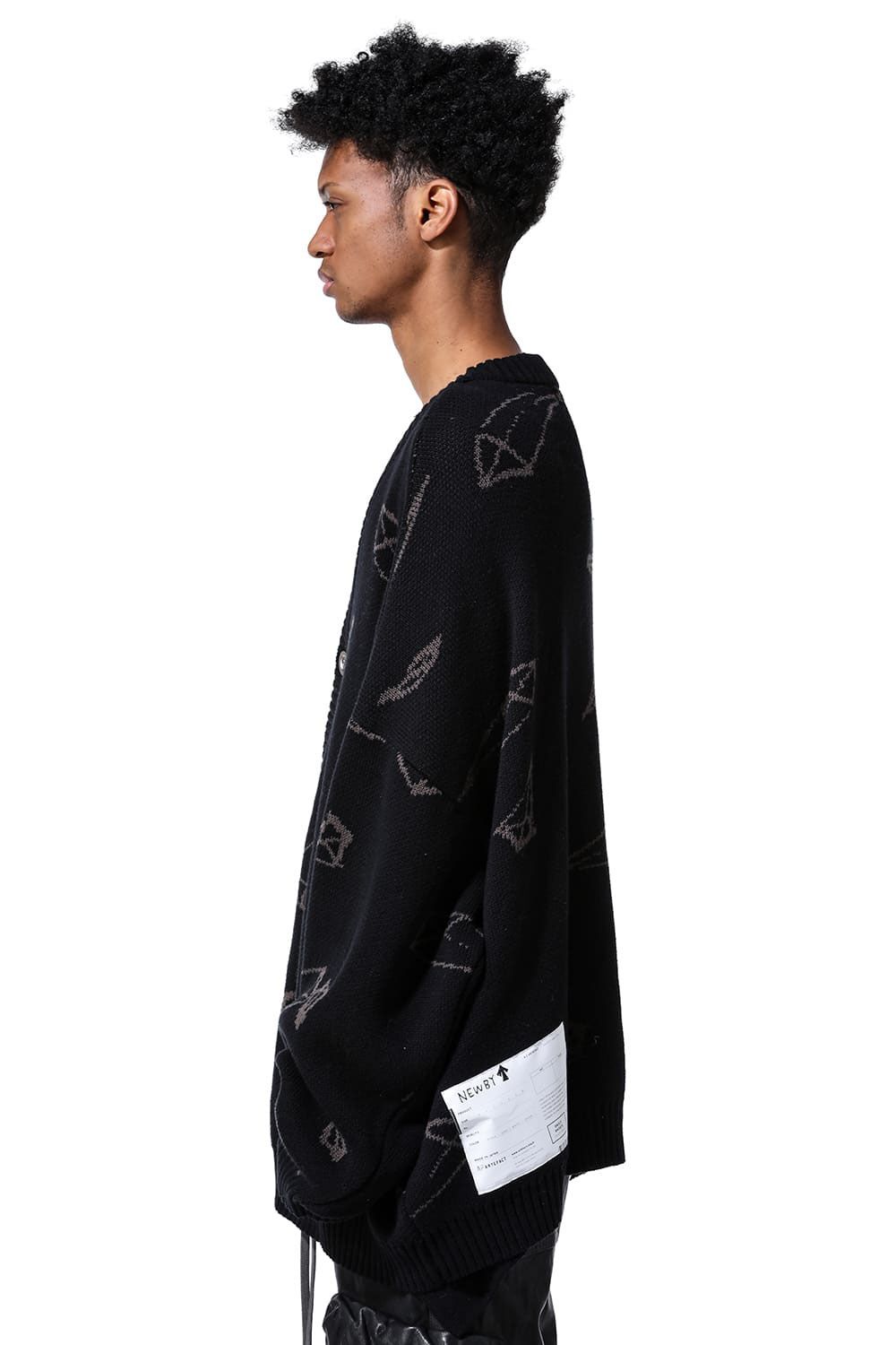ピラミッド模様オーバーサイズカーディガン / Pyra Pattern Knit Cardigan / ブラック×アイボリー / ag-8010-2