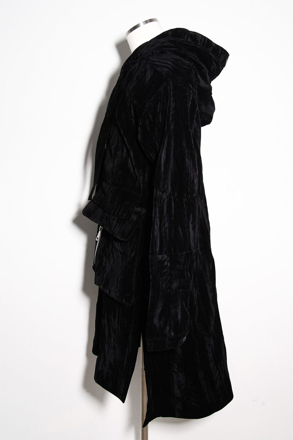 [ラスト1点 サイズ3] ベロアフーディーロングジャケット / HOODED LONG JKT / ブラック / ag-12037