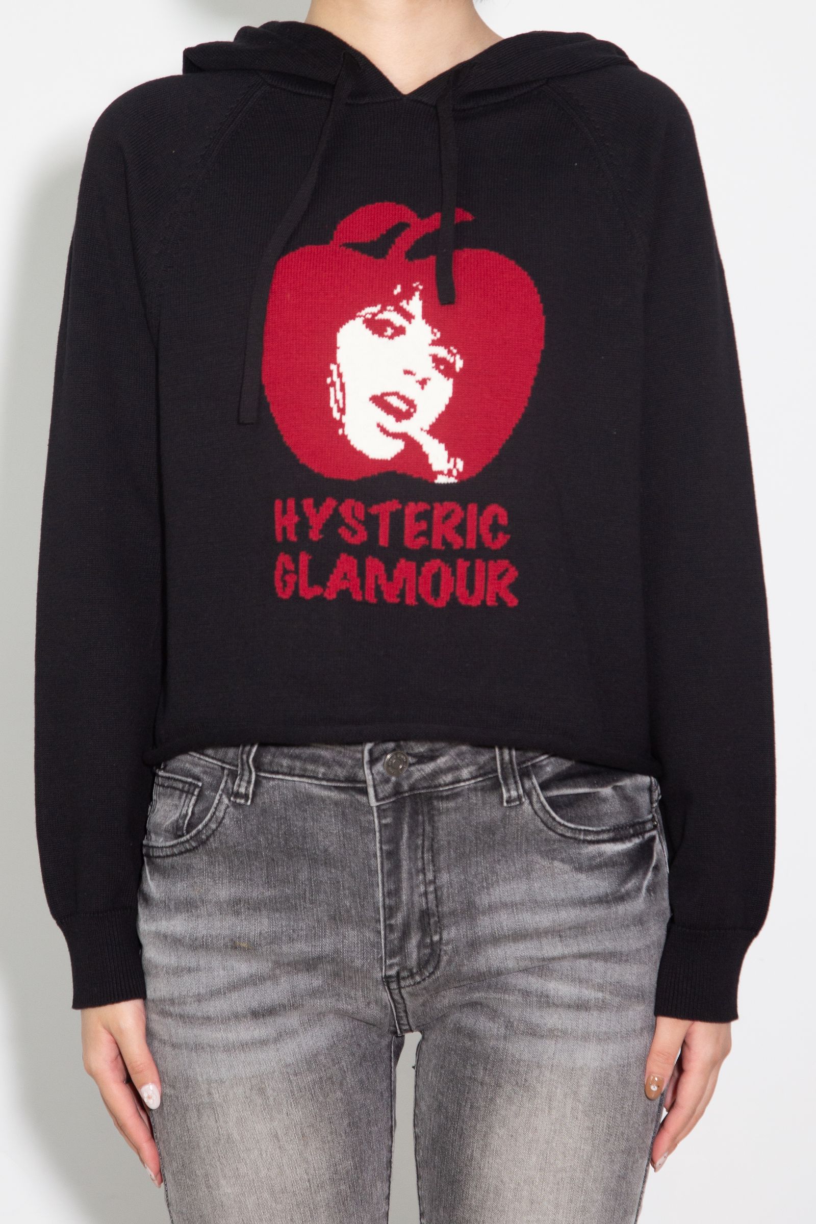 APPLE GIRL編込 パーカー / ブラック