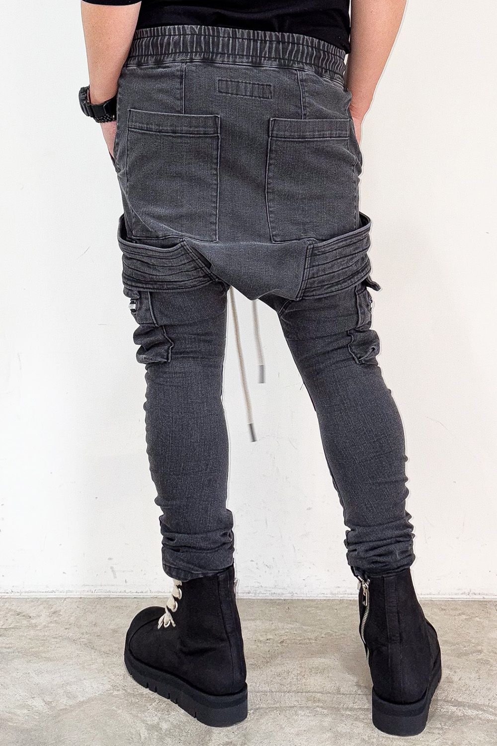 サルエルカーゴスキニーデニム / Indigo Denim Cargo Sarouel Skinny / ダメージブラック / ag-6036-2
