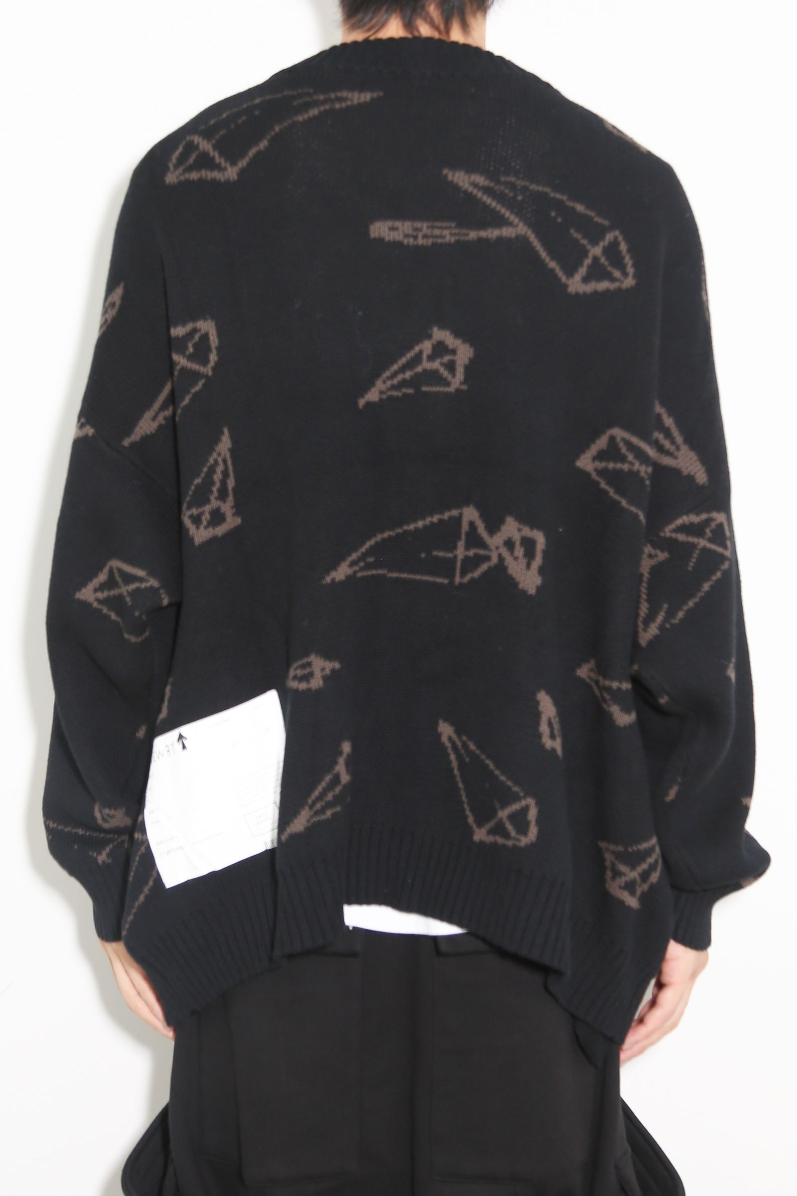ピラミッド模様オーバーサイズカーディガン / Pyra Pattern Knit Cardigan / ブラック×ブラウン / ag-8010-2