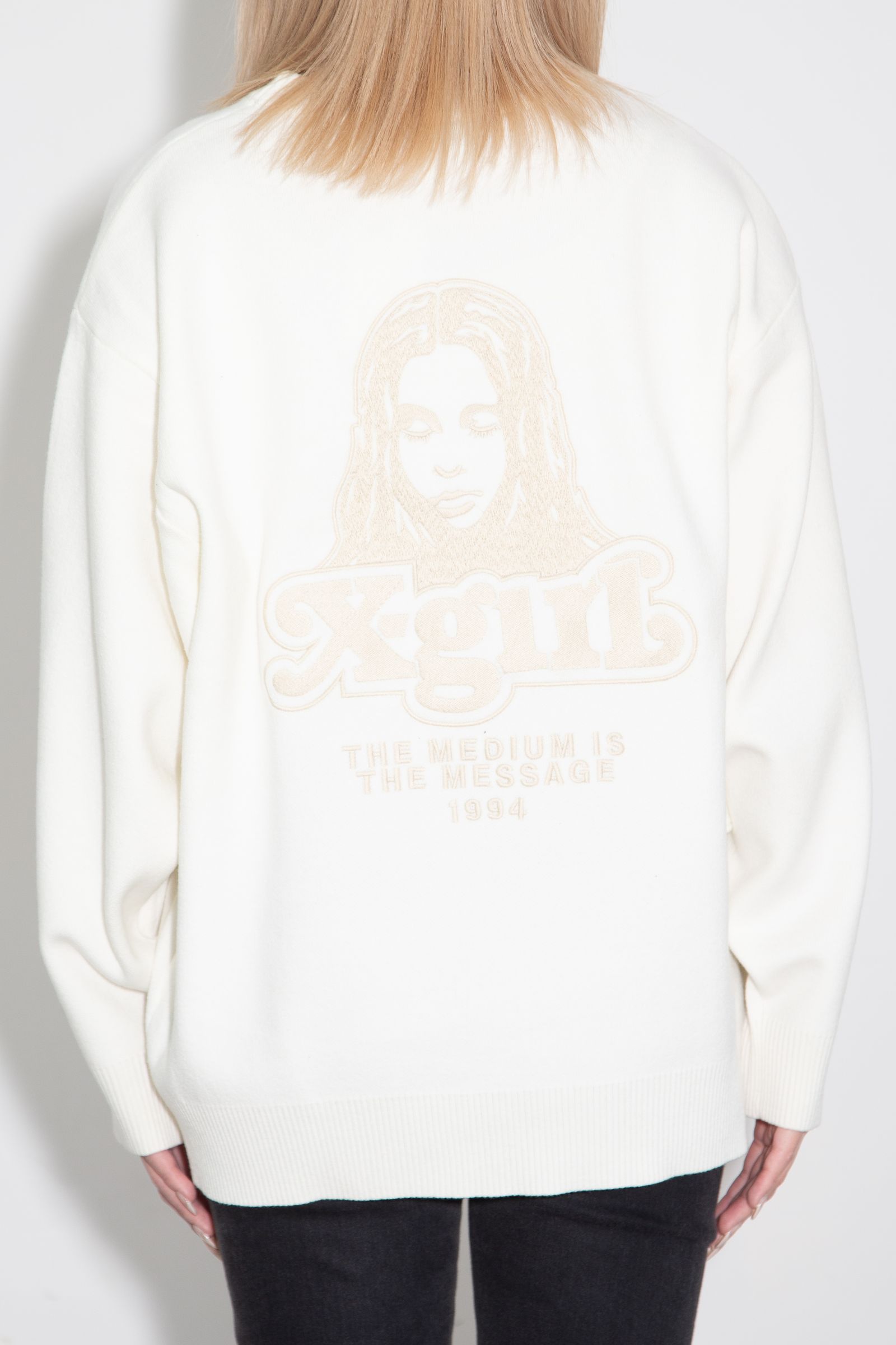 [ラスト1点] FACE EMBROIDERY KNIT TOP / ホワイト