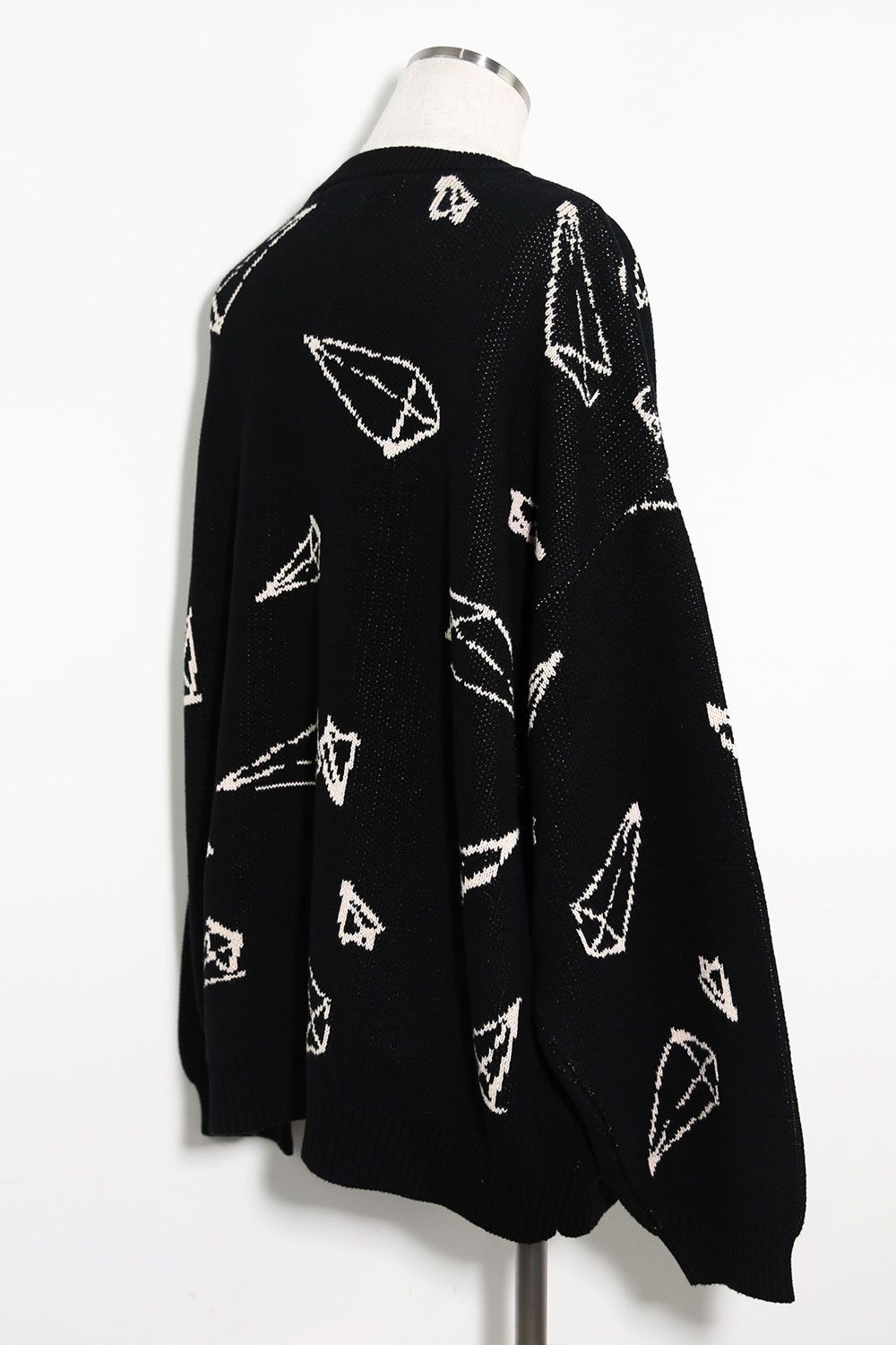 ピラミッド模様リラックスフィットニット / Pyra Pattern Knit Top / ブラック×アイボリー / ag-8009-1