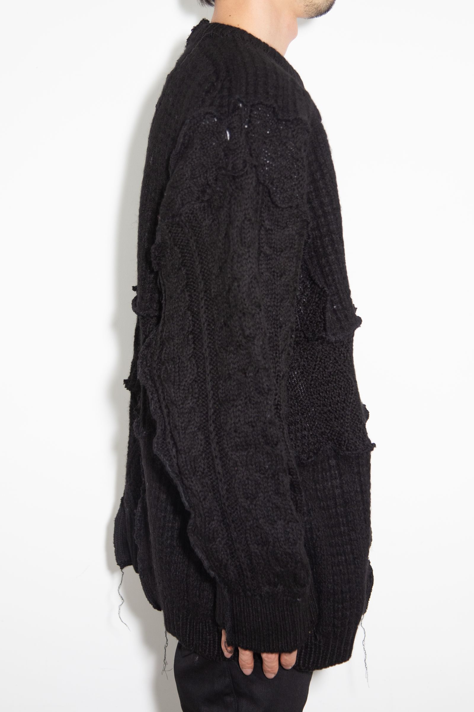 DISCOVERED - Fisherman Patchwork Knit / ブラック | Tempt