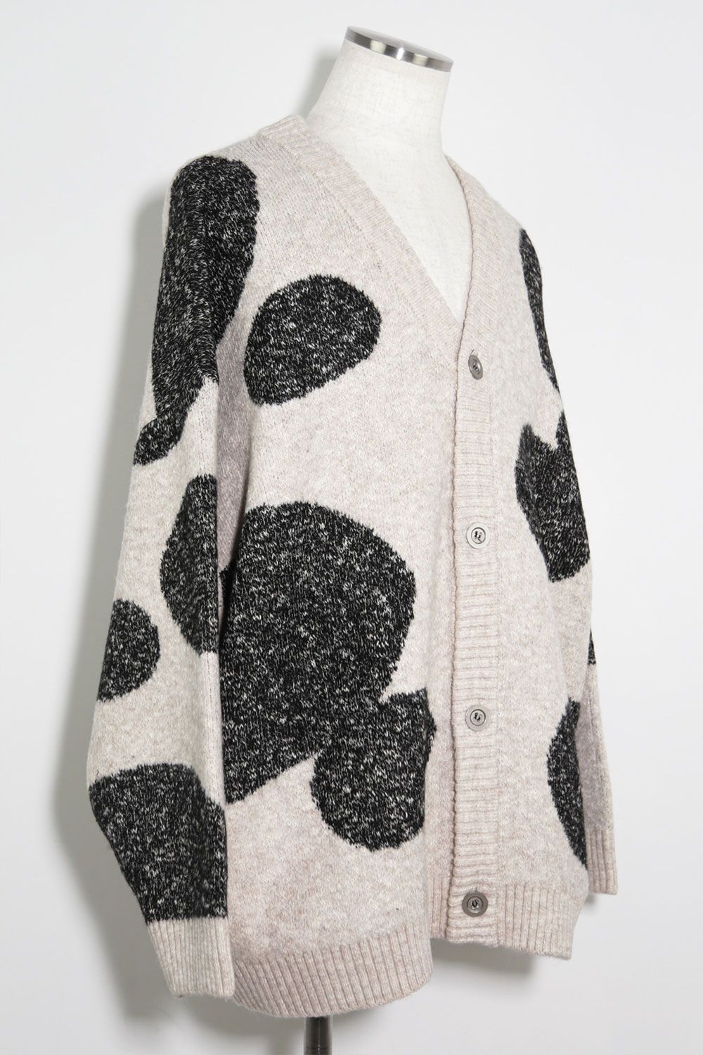 ドット模様オーバーサイズカーディガン / Polka Pattern Knit Cardigan / ベージュ×グレー / ag-8010 - 2  (M)