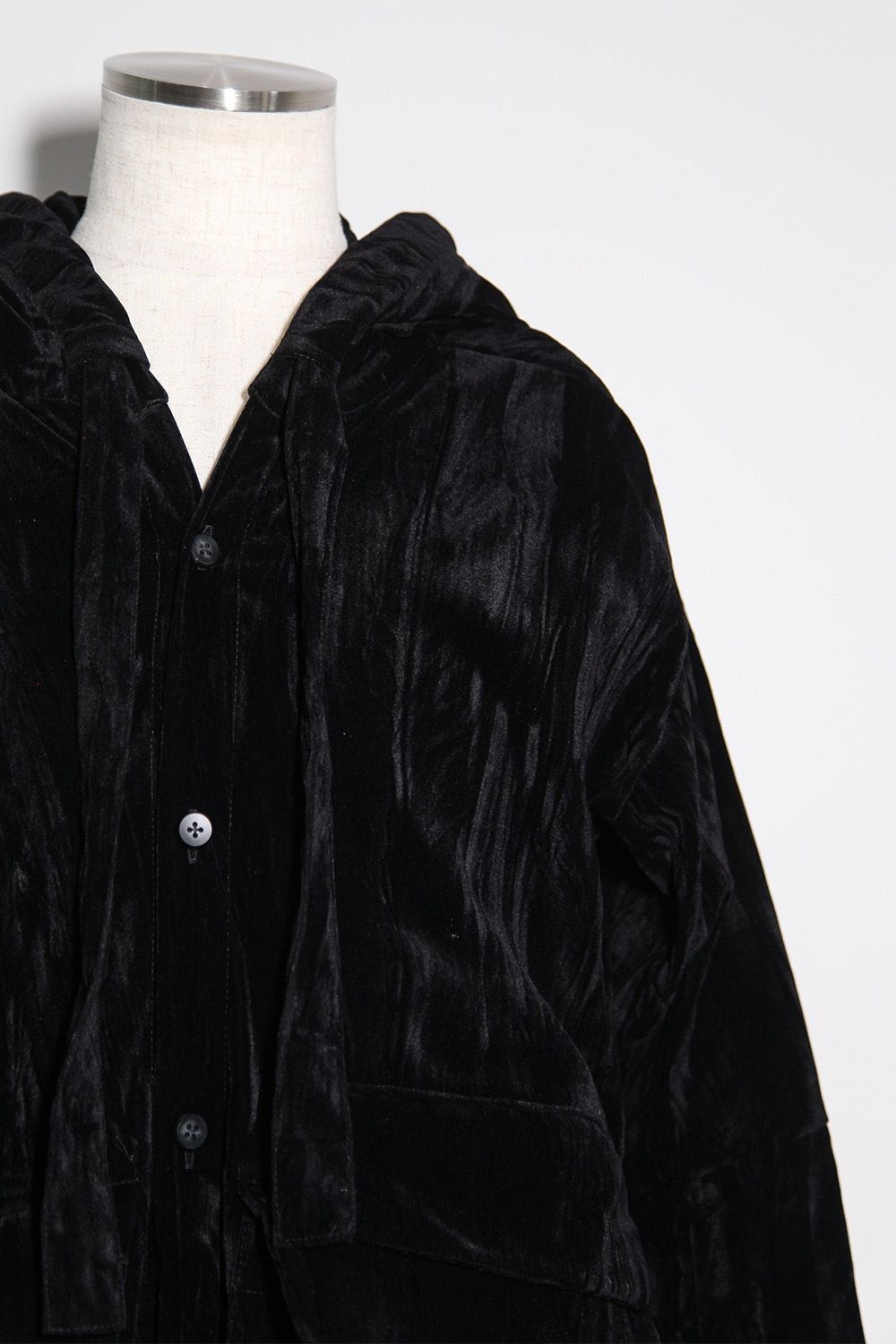 [ラスト1点 サイズ3] ベロアフーディーロングジャケット / HOODED LONG JKT / ブラック / ag-12037