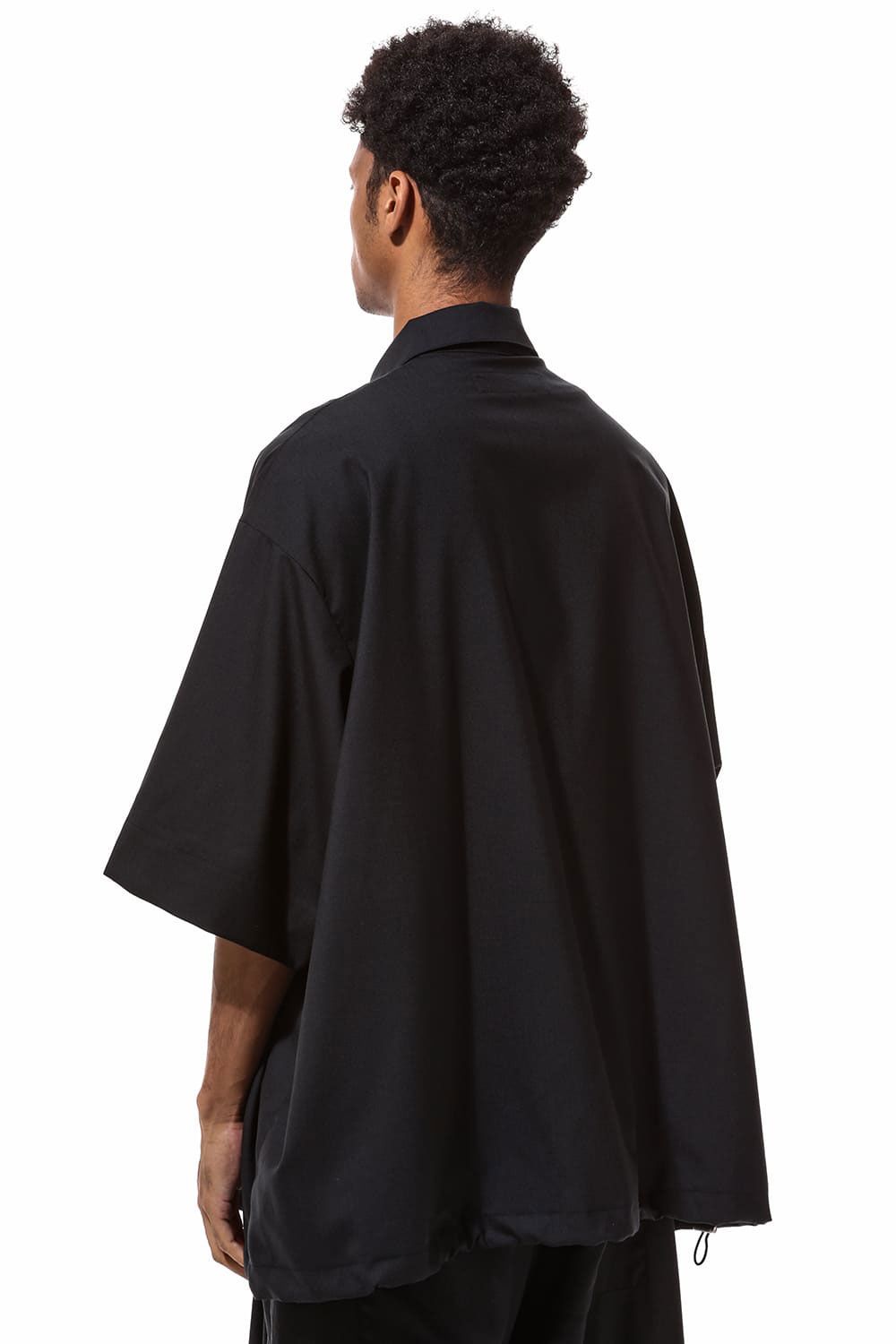 サマーウールハーフスリーブシャツ / Summer Wool Front Zip Harf Sleeve Shirts / ブラック / ag-9060-2