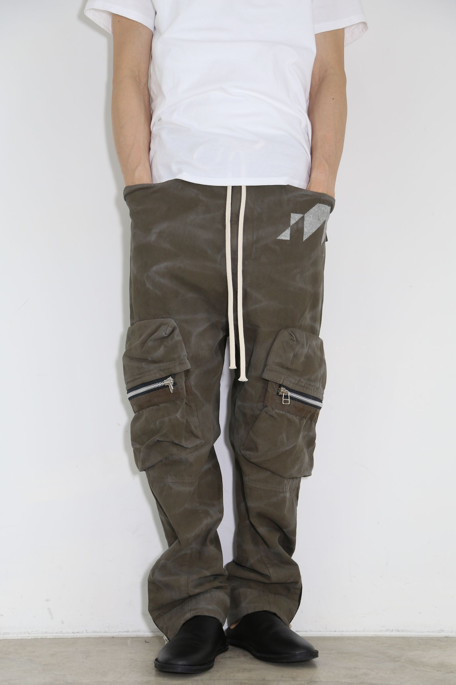 ヴィンテージ染めワイドカーゴパンツ / Vintage Dyed Pocket Long Pants / カーキ / ag-7035-1