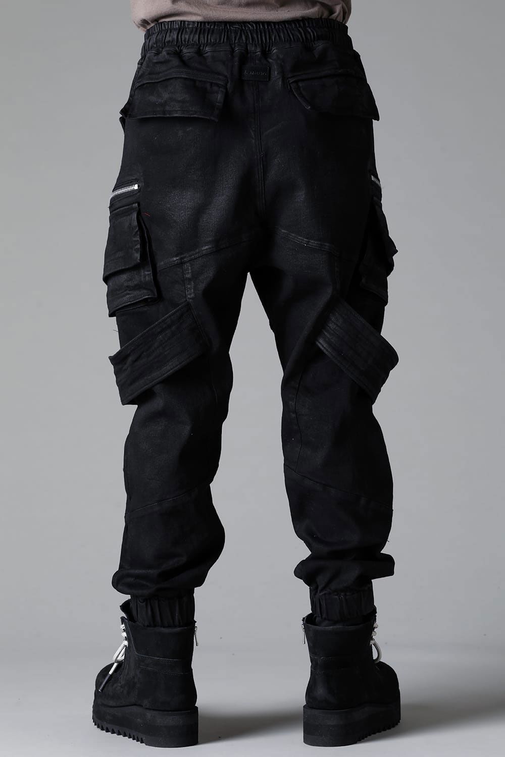 【コーティングあり】ベルトカーゴジョガーデニム / COATED BELT CARGO JOGGER DENIM / ブラック / ag-12064-2