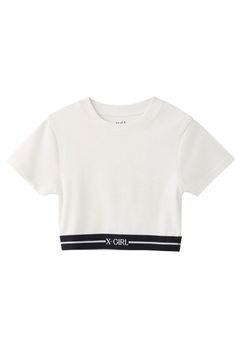 LOGO AND STRIPE CROPPED S/S TOP / ホワイト