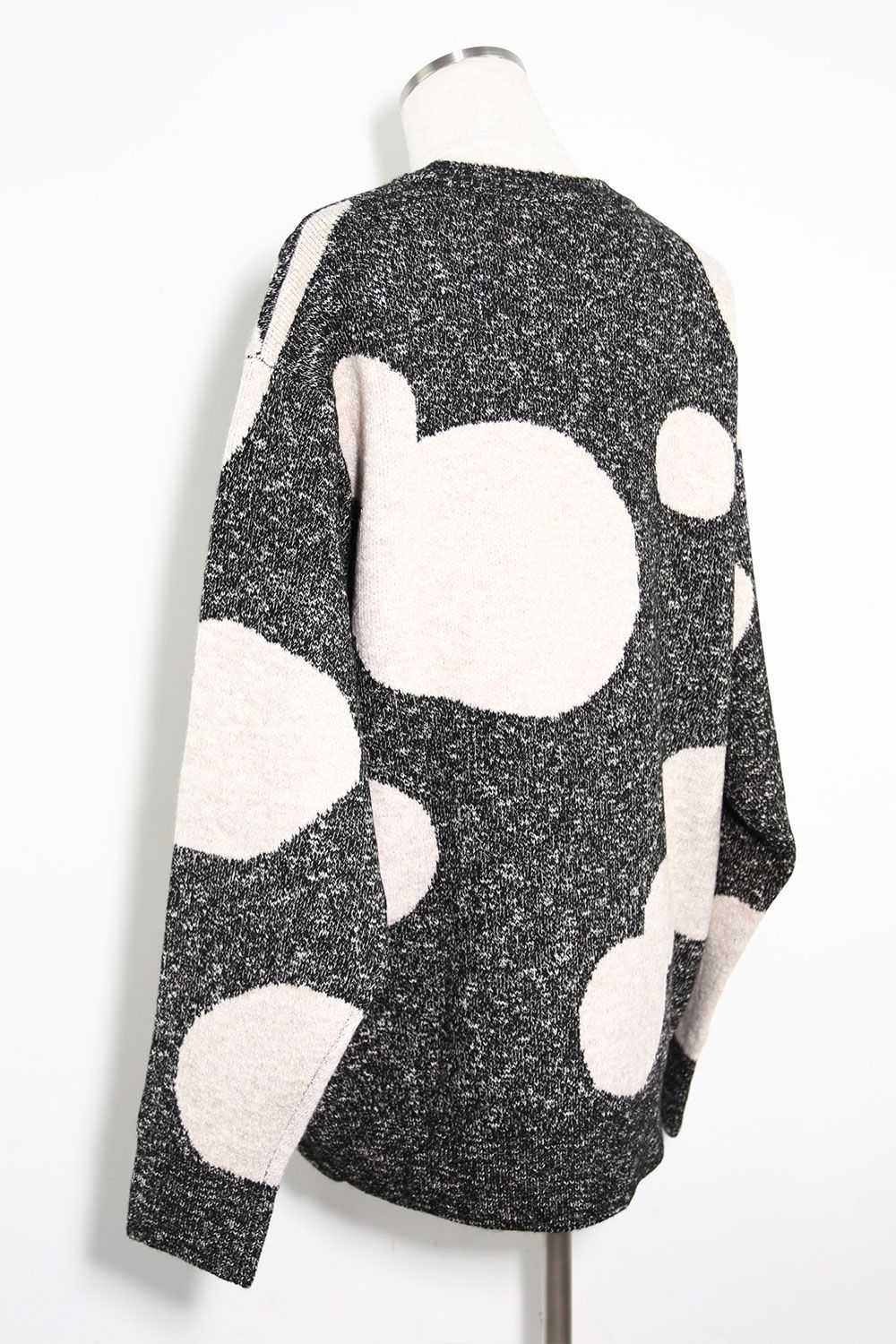 ドット模様リラックスフィットニット / Polka Pattern Knit Top / グレー×ベージュ / ag-8011