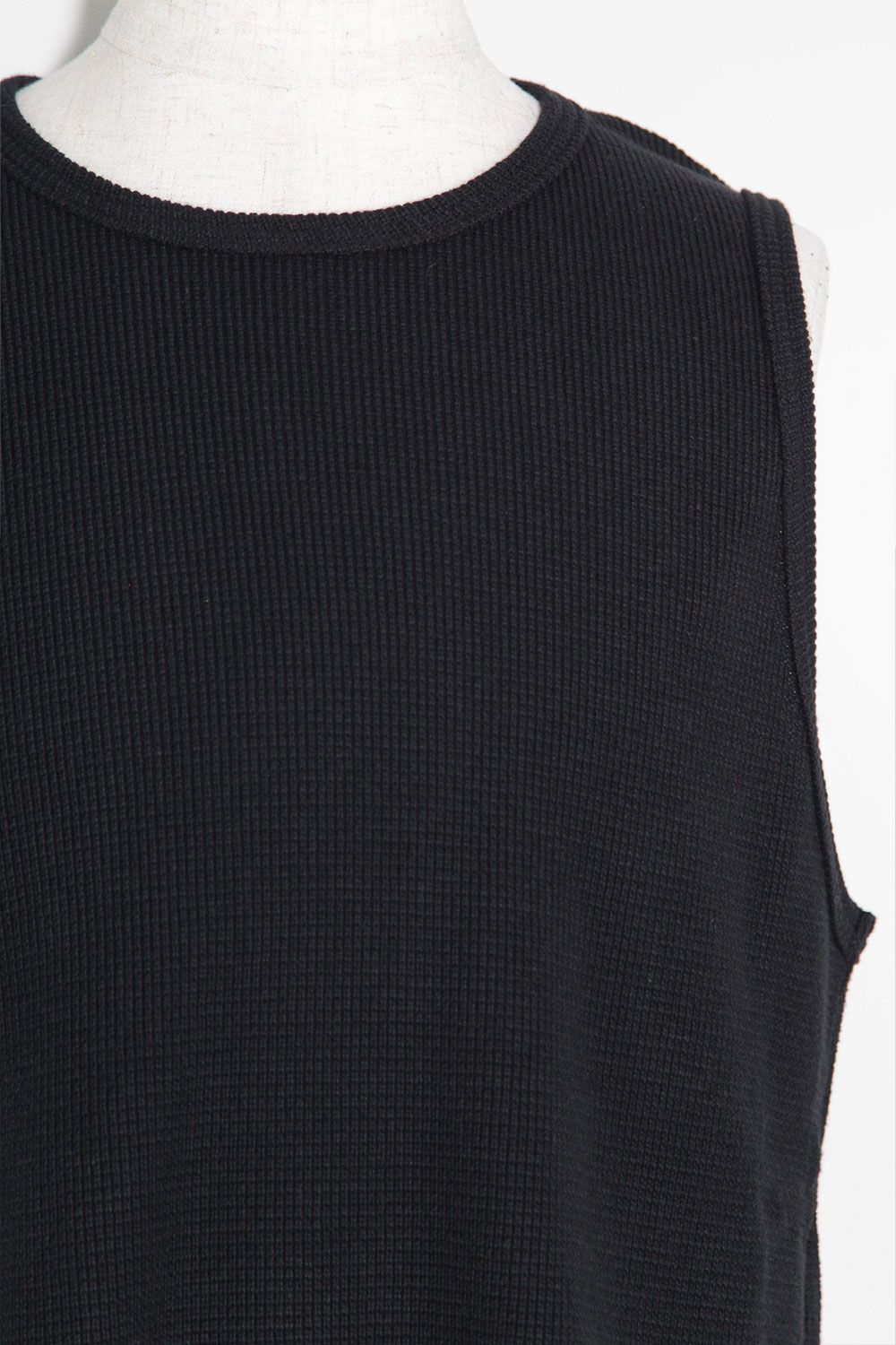 ミドル丈ワッフルタンクトップ / Middle Length Tank Top / ブラック / ag-10096-1