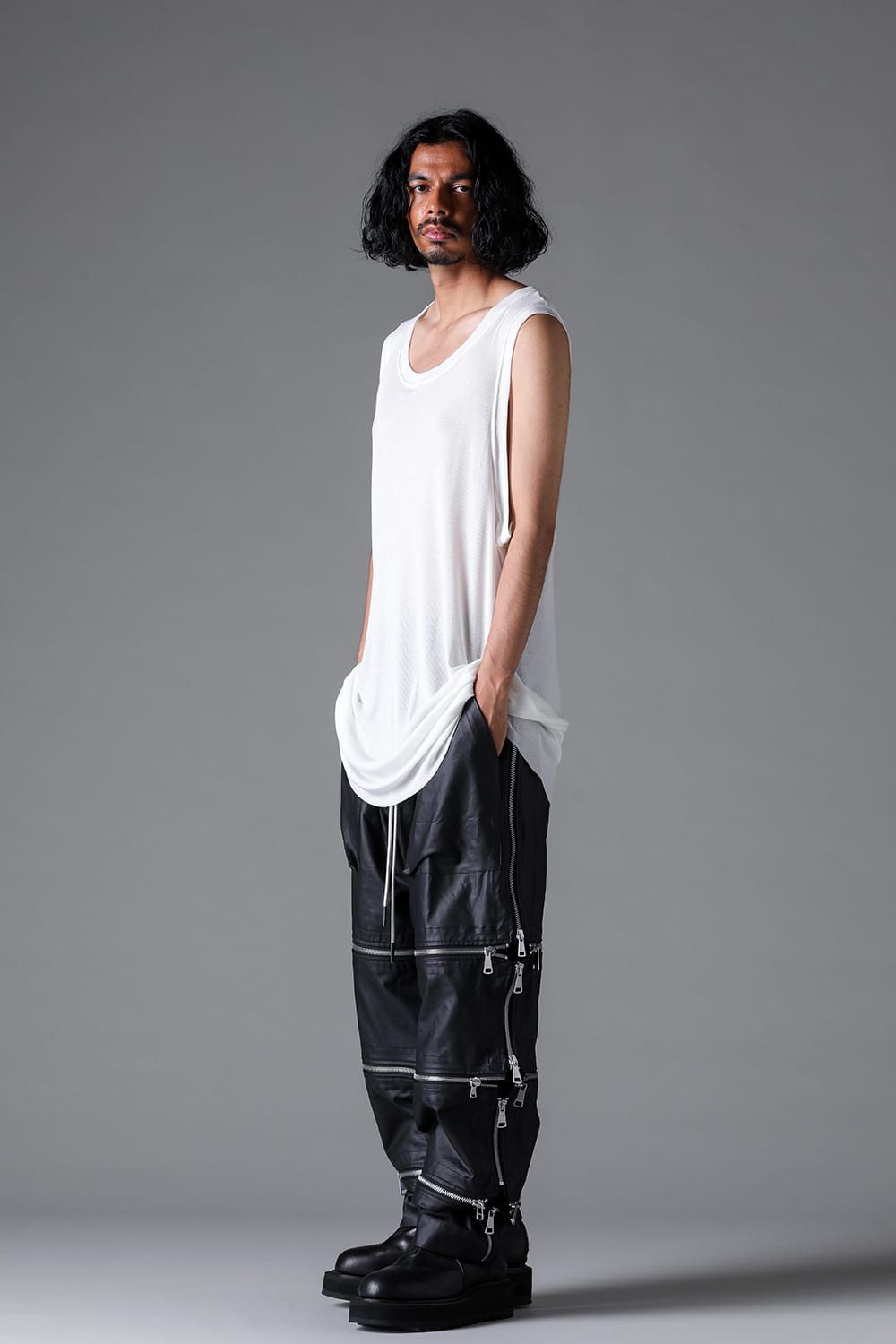 RIB LONG TANK TOP / グレー