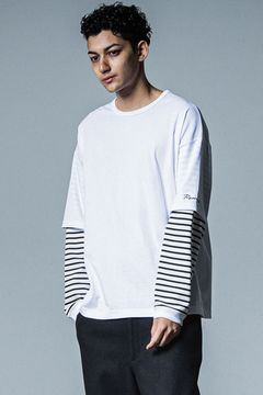 【人気継続商品】 fake layered longsleave / ホワイトボーダー
