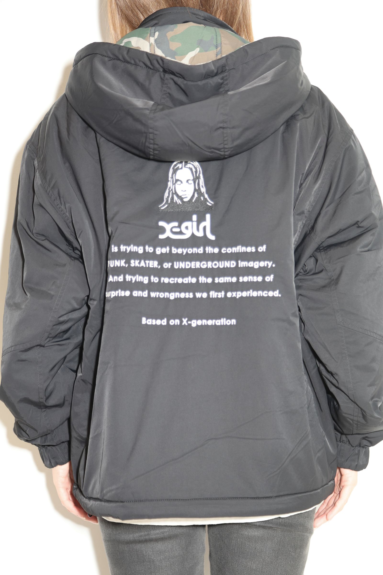 X-girl - FACE EMBROIDERED PATCH REVERSIBLE JACKET / ブラック | Tempt