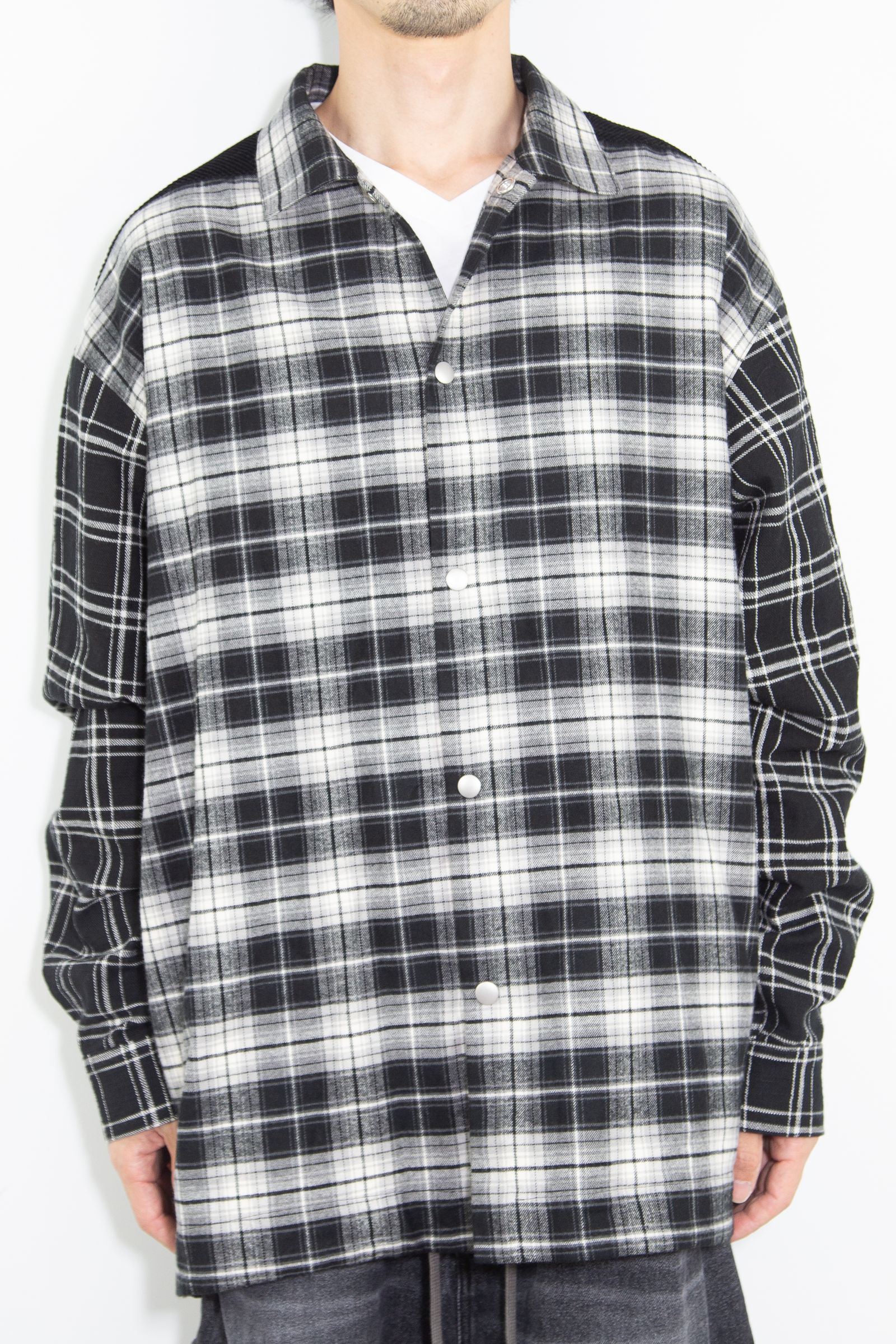 コーデュロイチェックコンビシャツ / Corduroy × Check Combi Shirts / ブラック / ag-8075