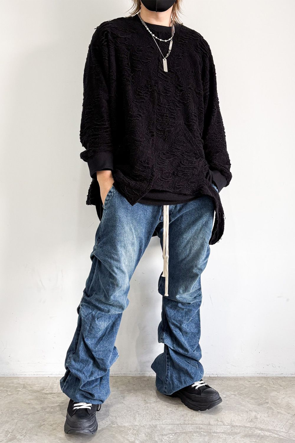 デニムタックスリムバギーパンツ / Denim Tuck Slim Baggy Pants / ブルー / ag-8060