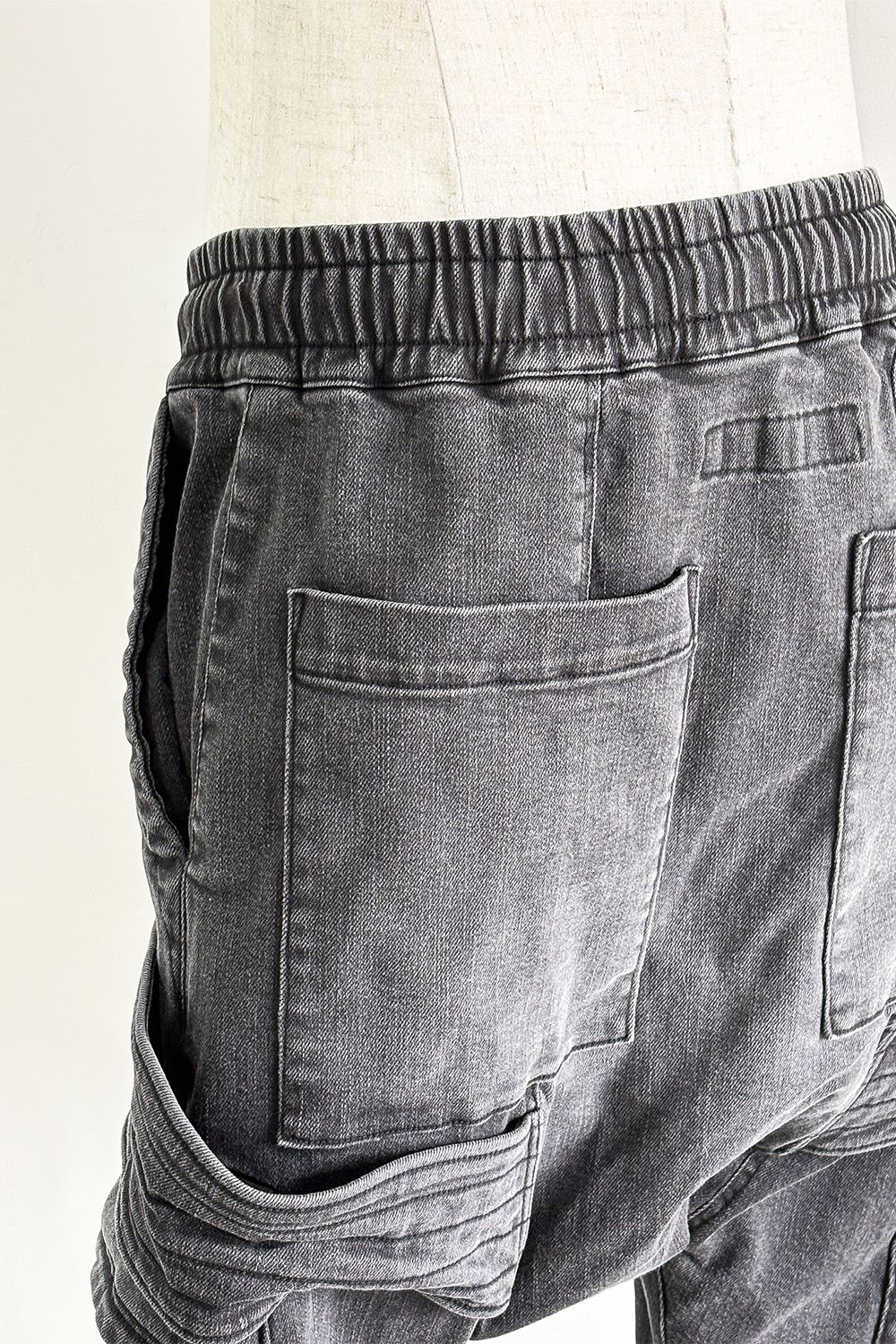 サルエルカーゴスキニーデニム / Indigo Denim Cargo Sarouel Skinny / ダメージブラック / ag-6036-2