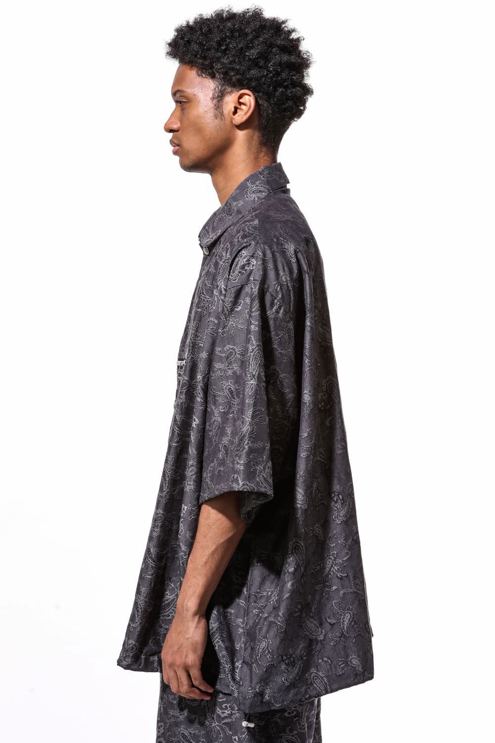 ペイズリー柄ハーフスリーブシャツ / Paisley Front Zip Harf Sleeve Shirts / ブラック / ag-9060-1