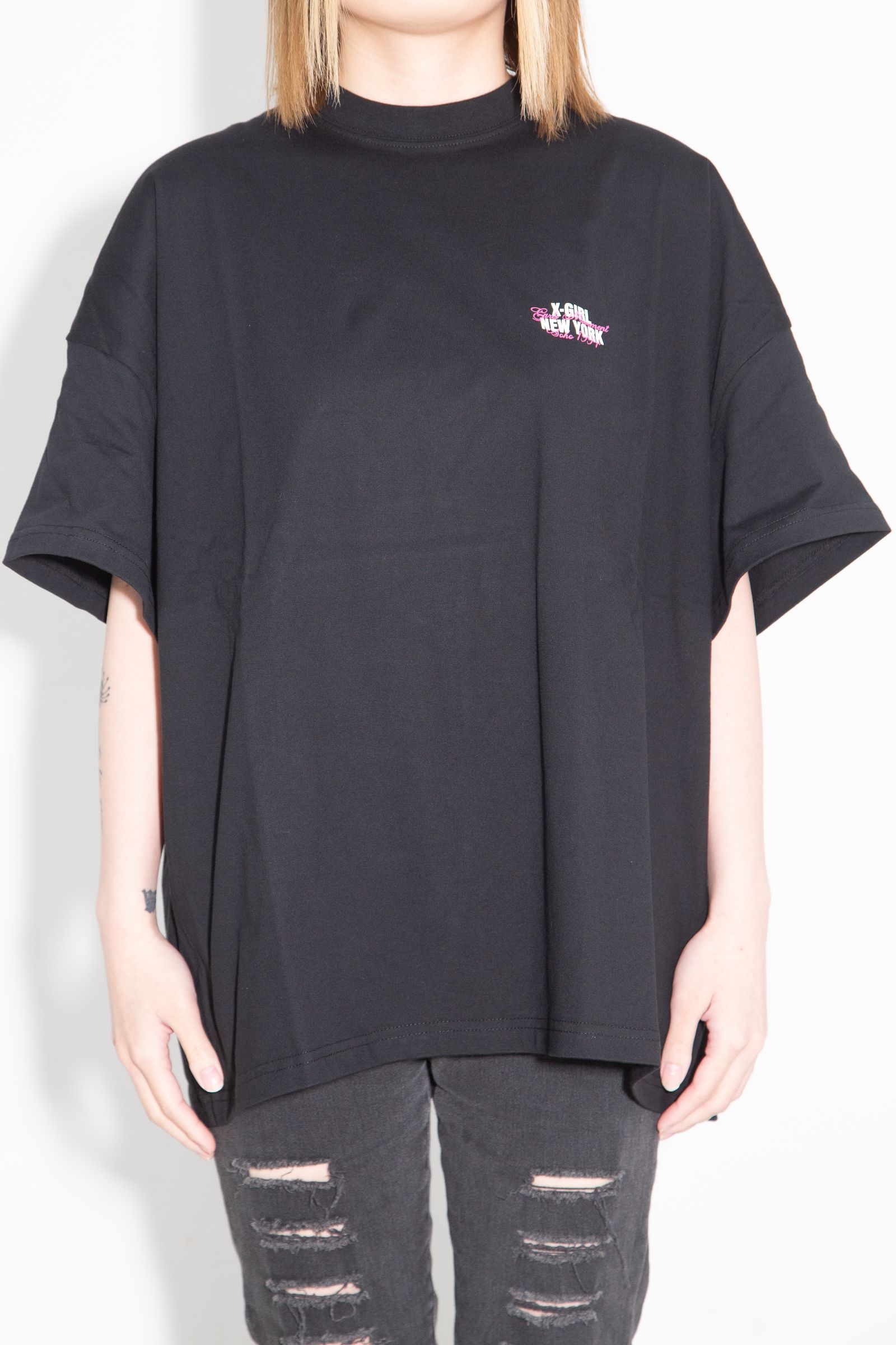 FACE AND SCRIPT MIX LOGO S/S BIG TEE DRESS / ブラック