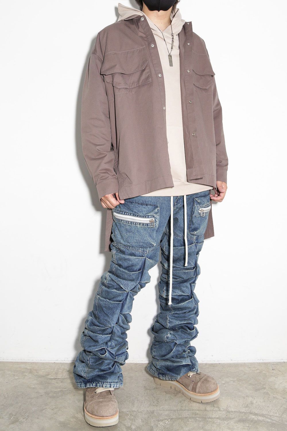 [ラスト1点 サイズ3] バックロングコクーンシャツ / Back Long Shirts Long Sleeve / グレー / ag-7006