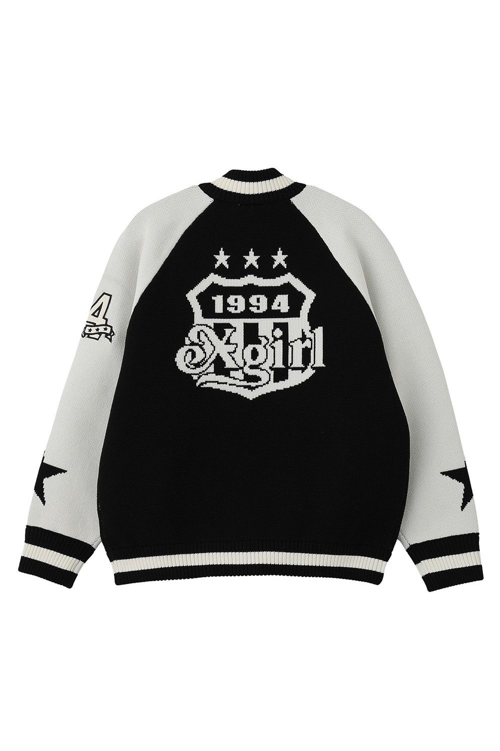 PATCH AND JACQUARD STADIUM KNIT JACKET /  ブラック