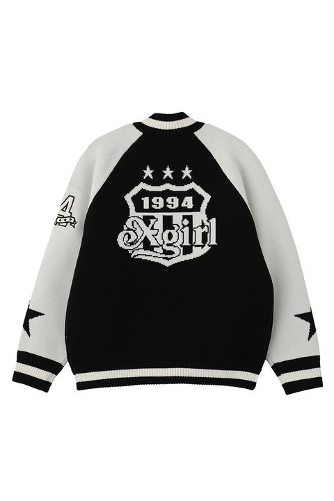 PATCH AND JACQUARD STADIUM KNIT JACKET /  ブラック