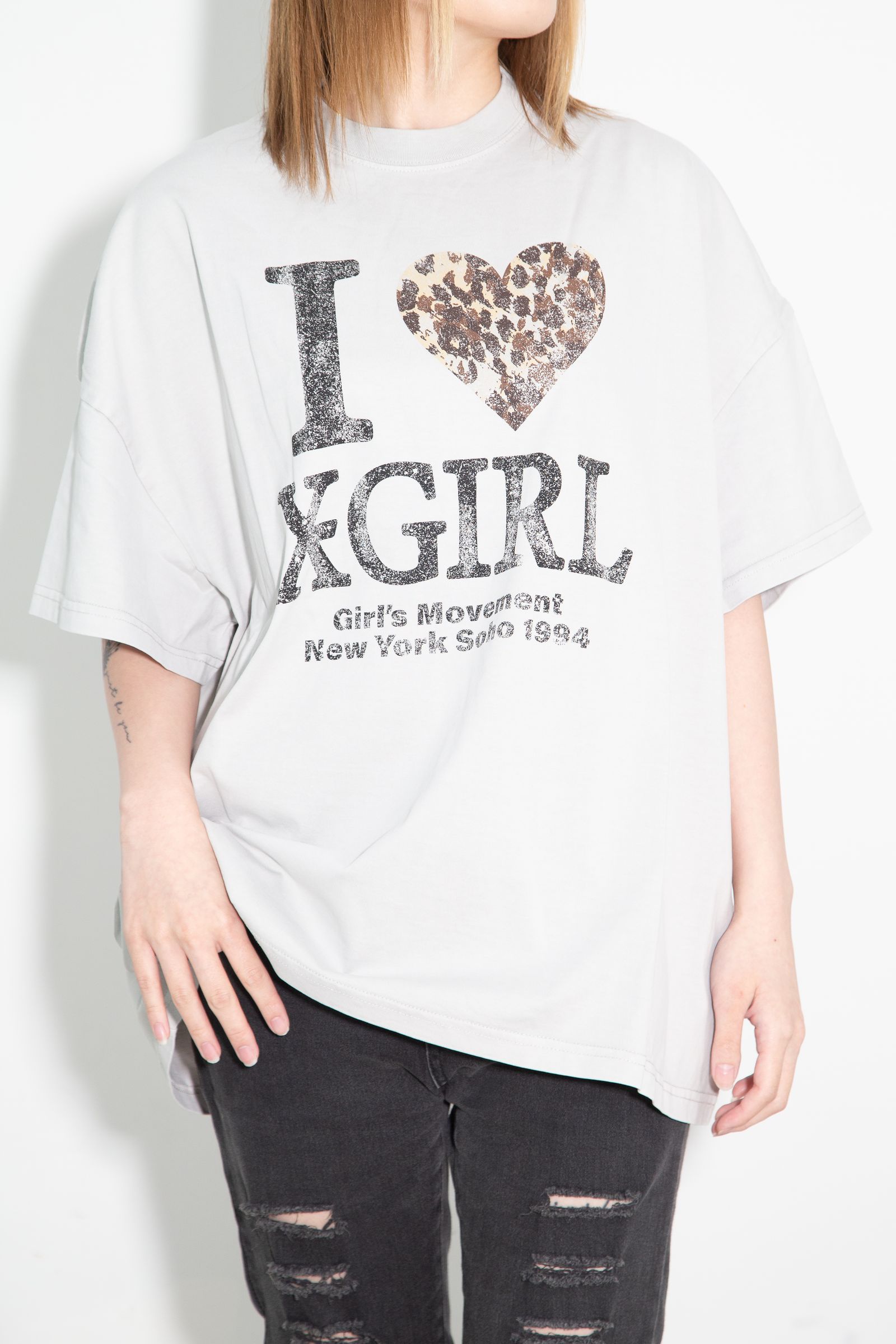 FADED I LOVE X-GIRL S/S BIG TEE DRESS / ライトグレー