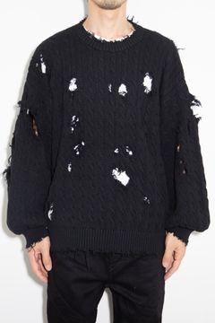 CABLE DAMAGE KNIT / ブラック
