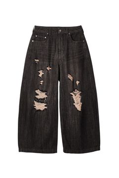 DISTRESSED BAGGY DENIM PANTS / ブラック