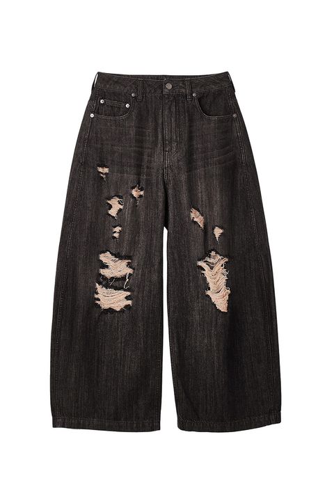 DISTRESSED BAGGY DENIM PANTS / ブラック