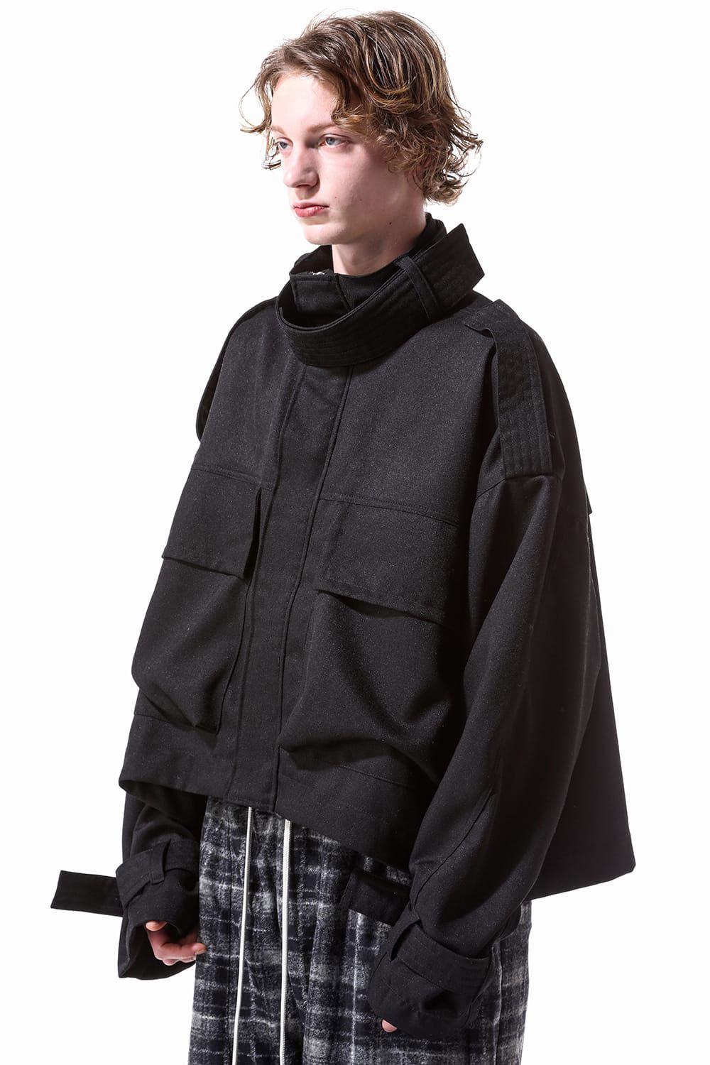 ツイルミリタリーブルゾン / Twill Cropped Military Blouson / ブラック / ag-10026-1