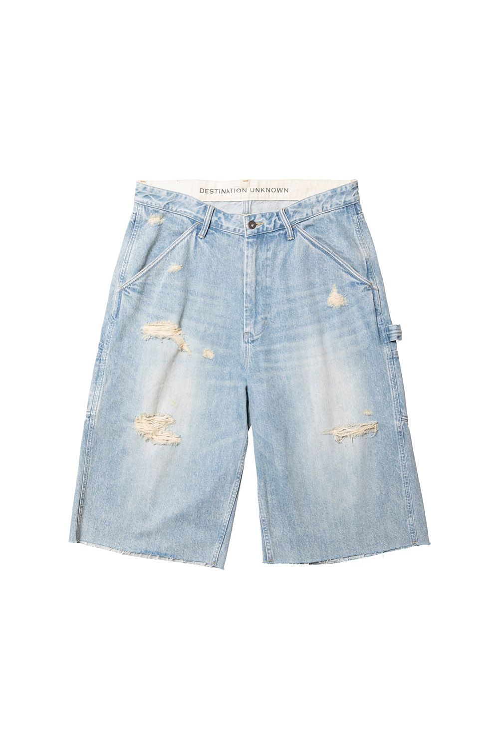 DAMAGED DENIM BUGGY SHORTS / ブルー