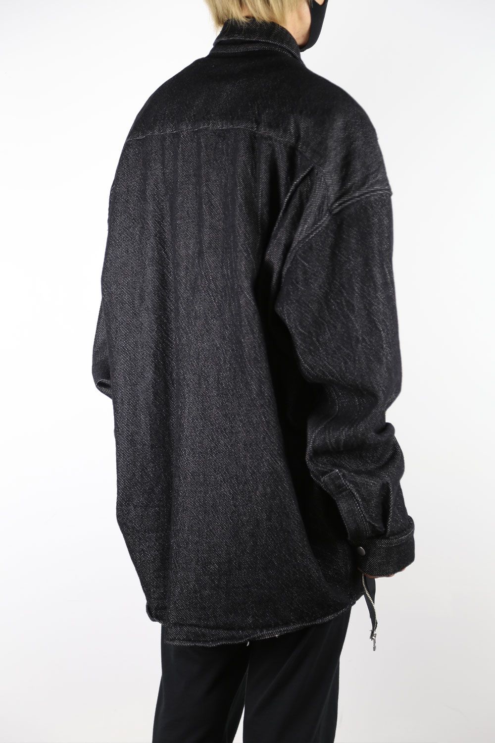 フロントジップアシンメトリーチェックコンビコクーンシャツ / FRONT ZIP ASYMMETRY CHECK COMBI COCOON  SHIRTS / ブラックチェック