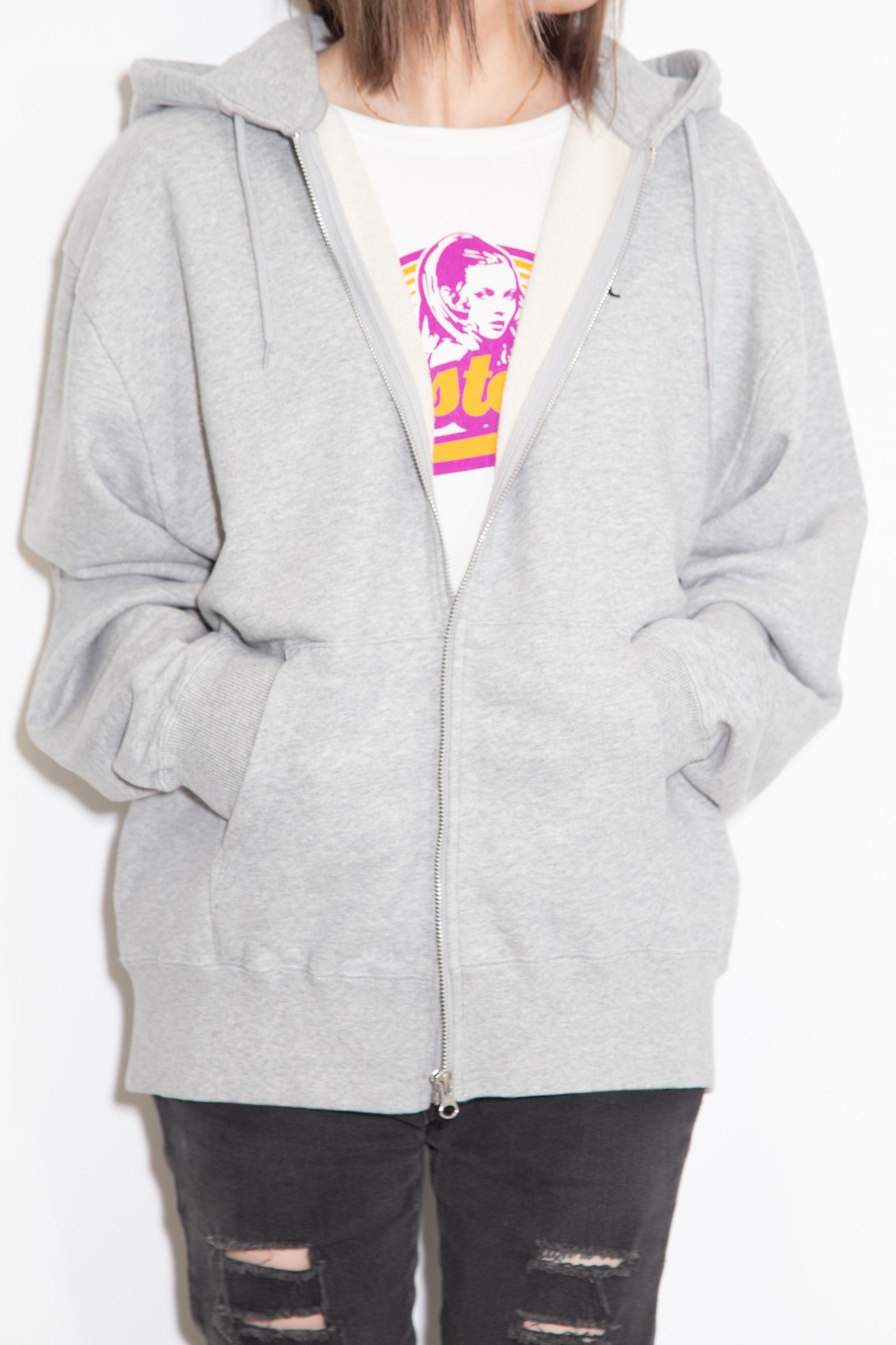 ARCH LOGO AND FACE PATCH ZIP UP SWEAT HOODIE / アッシュ