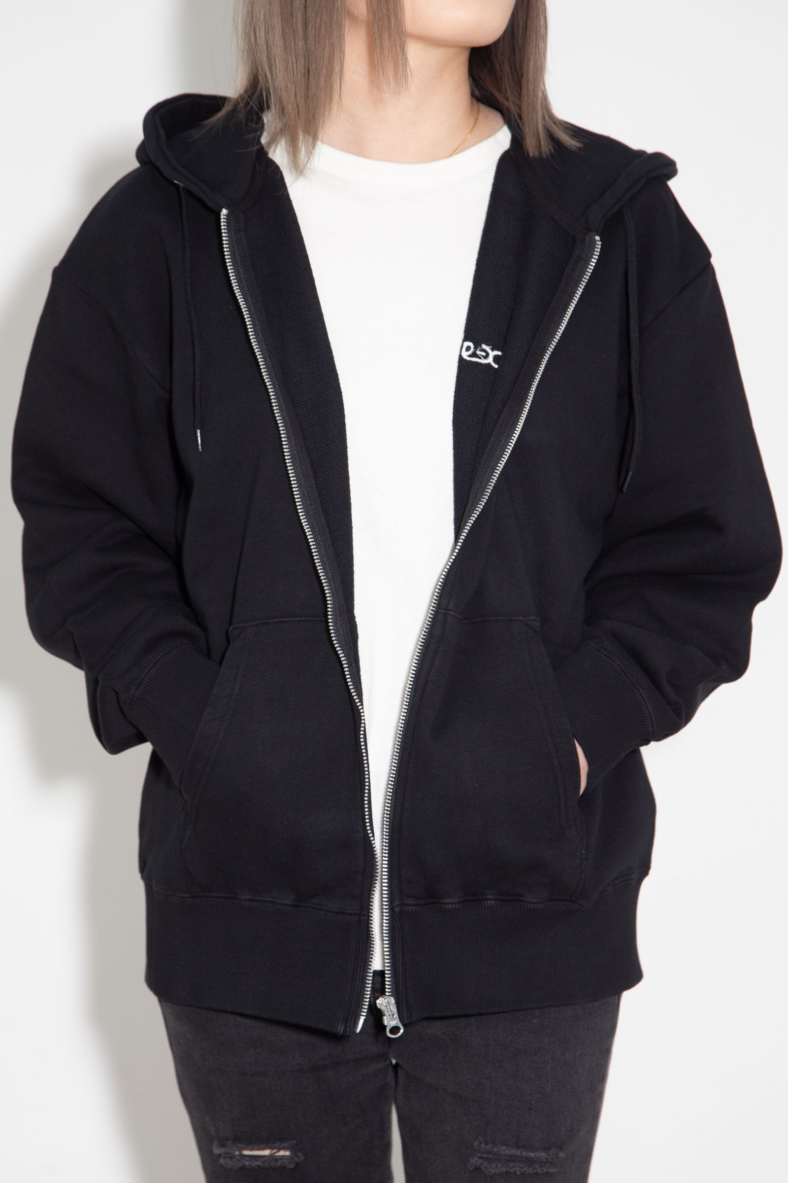 FACE PATCH AND LOGO ZIP UP SWEAT HOODIE / ブラック