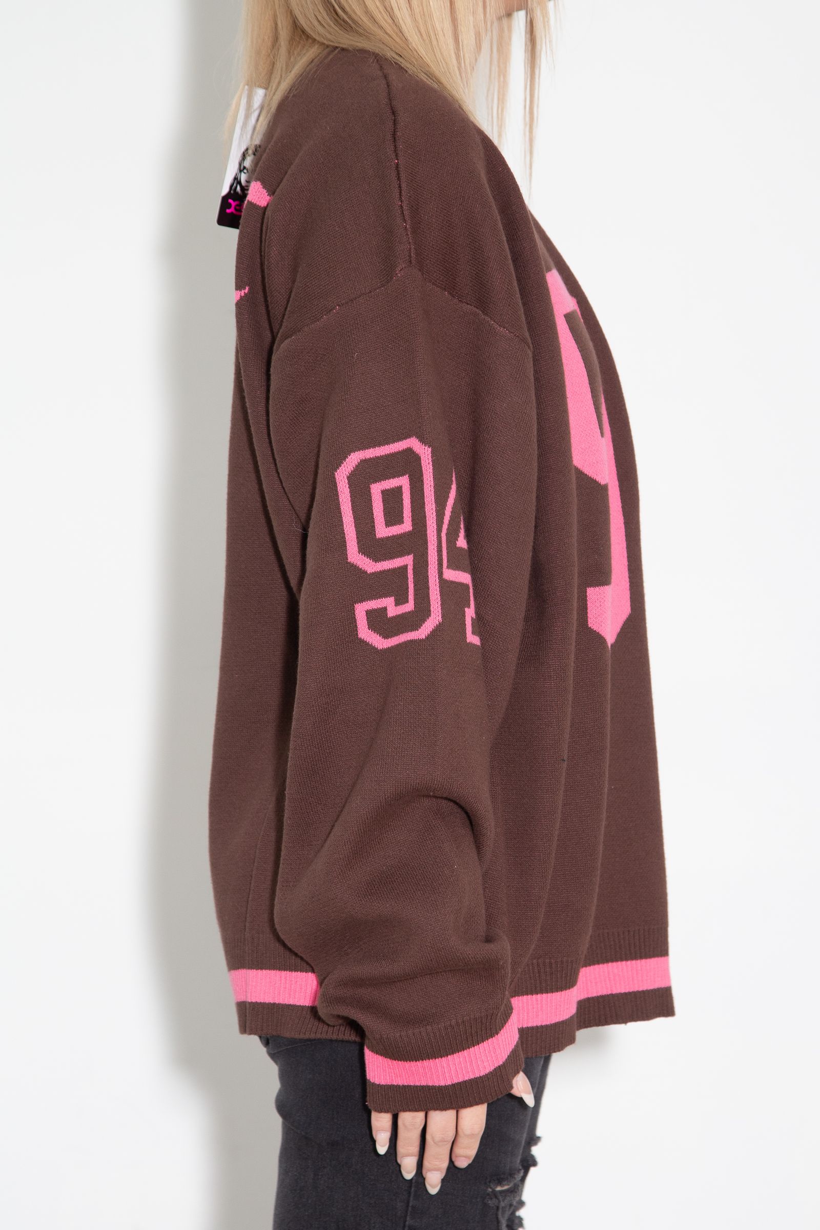 ［ラスト1点］NUMBERING JACQUARD KNIT TOP / ブラウン