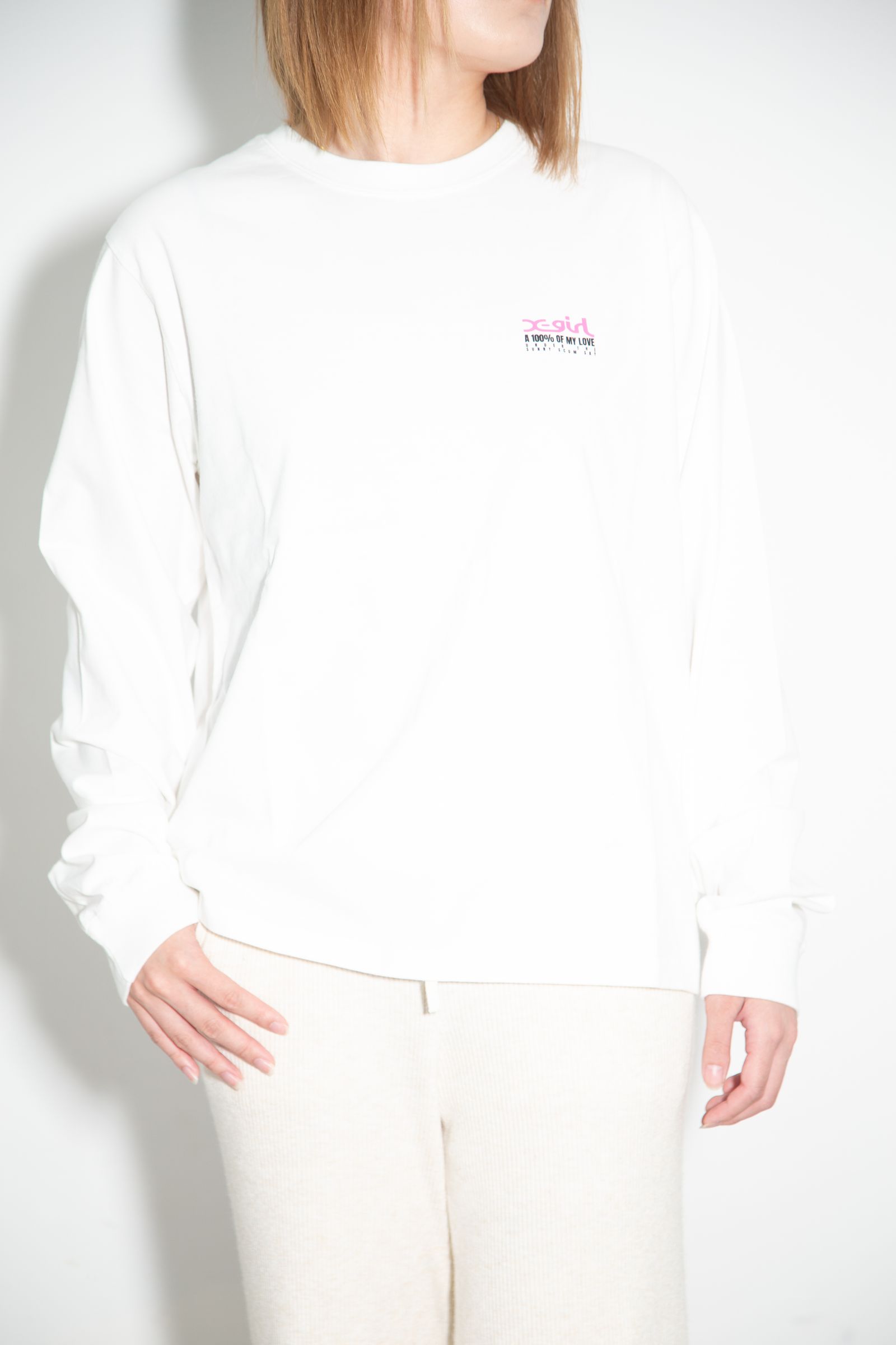FACE BOX AND MESSAGE L/S TEE / ホワイト