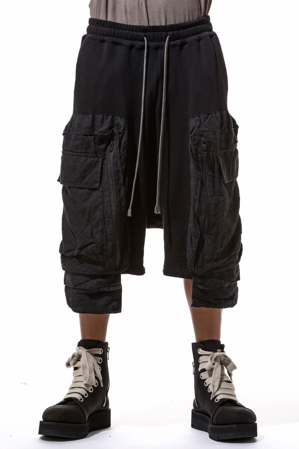 コットンリネンコンビスウェットショーツ / Linen Combi Sweat Shorts / ブラック / ag-9054