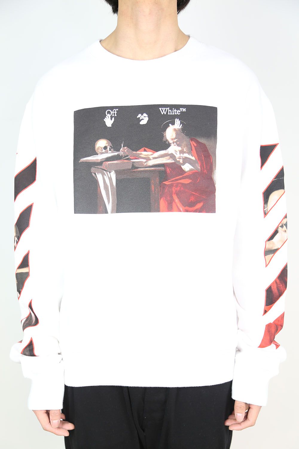 OFF-WHITE - CARAVAGGIO SLIM CREWNECK / ホワイト×レッド | Tempt