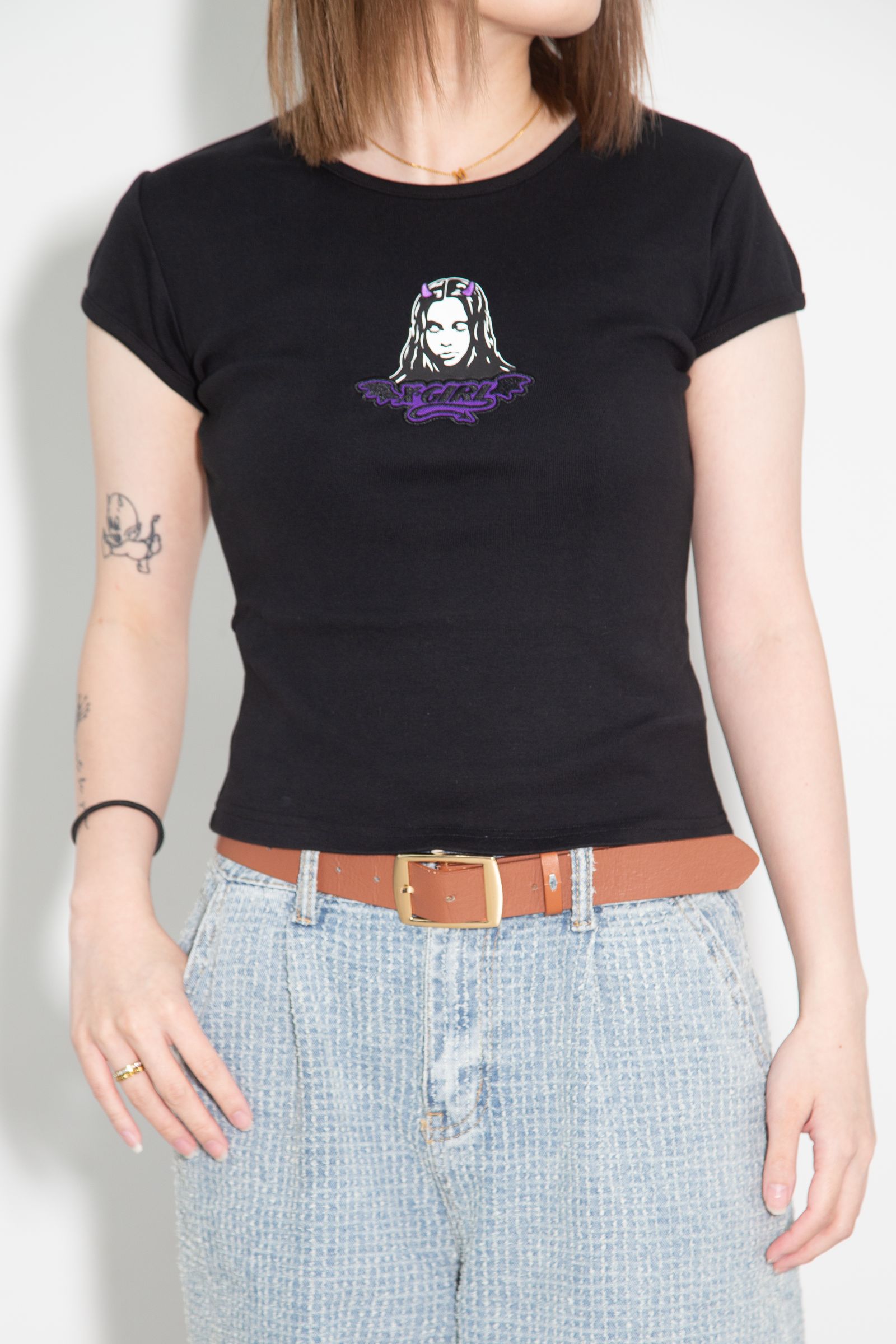 [ラスト1点 サイズM] DEVIL FACE S/S BABY TEE / ブラック