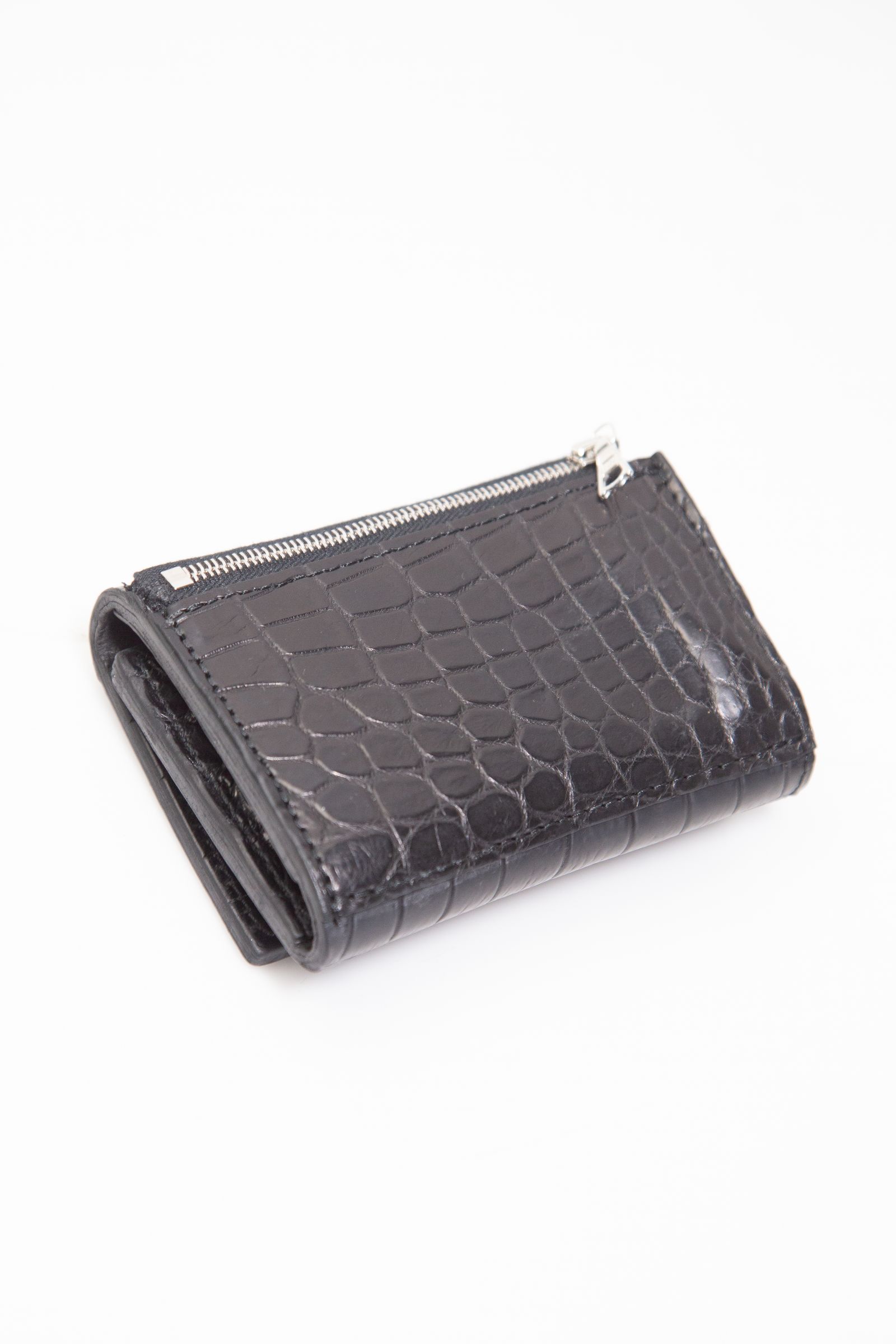クロコ 札入れ 三つ折り財布 / ブラック